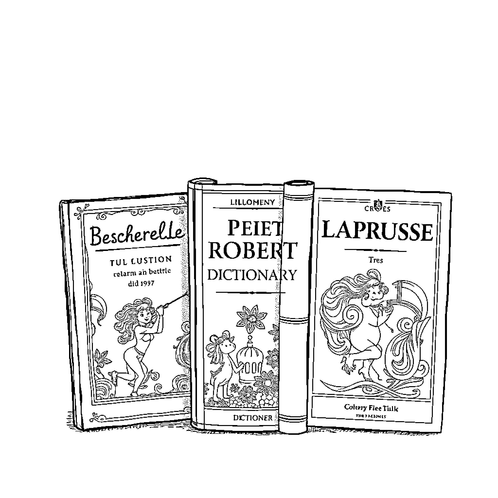 Bescherelle featuring diverse literary works Coloring Page (free black-and-white line drawing printable PDF for all, from beginners to advanced learners, including children, teens, adults, and seniors)