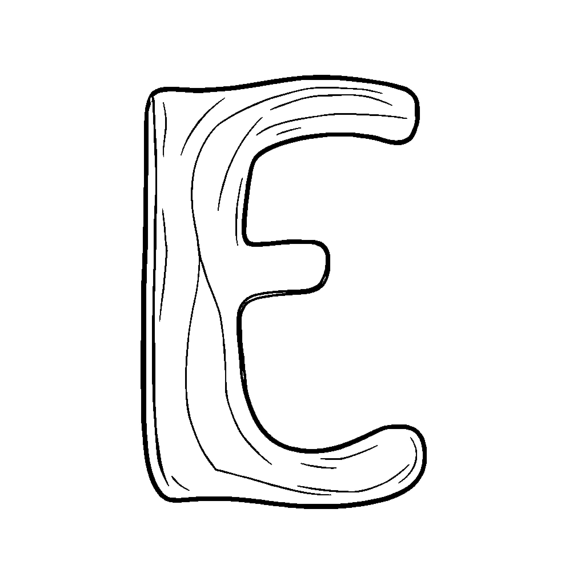 Energetic expression of the letter E Coloring Page (free black-and-white line drawing printable PDF for all, from beginners to advanced learners, including children, teens, adults, and seniors)
