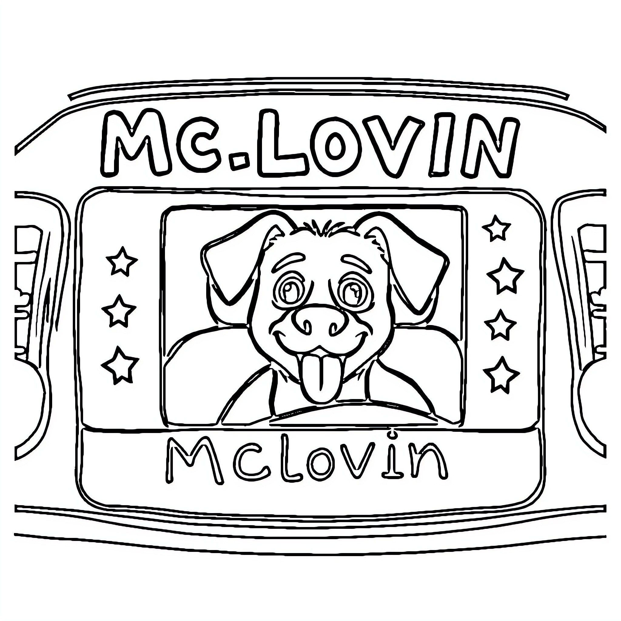 Mclovin's Playful Pup Illustration Coloring Page (free black-and-white line drawing printable PDF for all, from beginners to advanced learners, including children, teens, adults, and seniors)