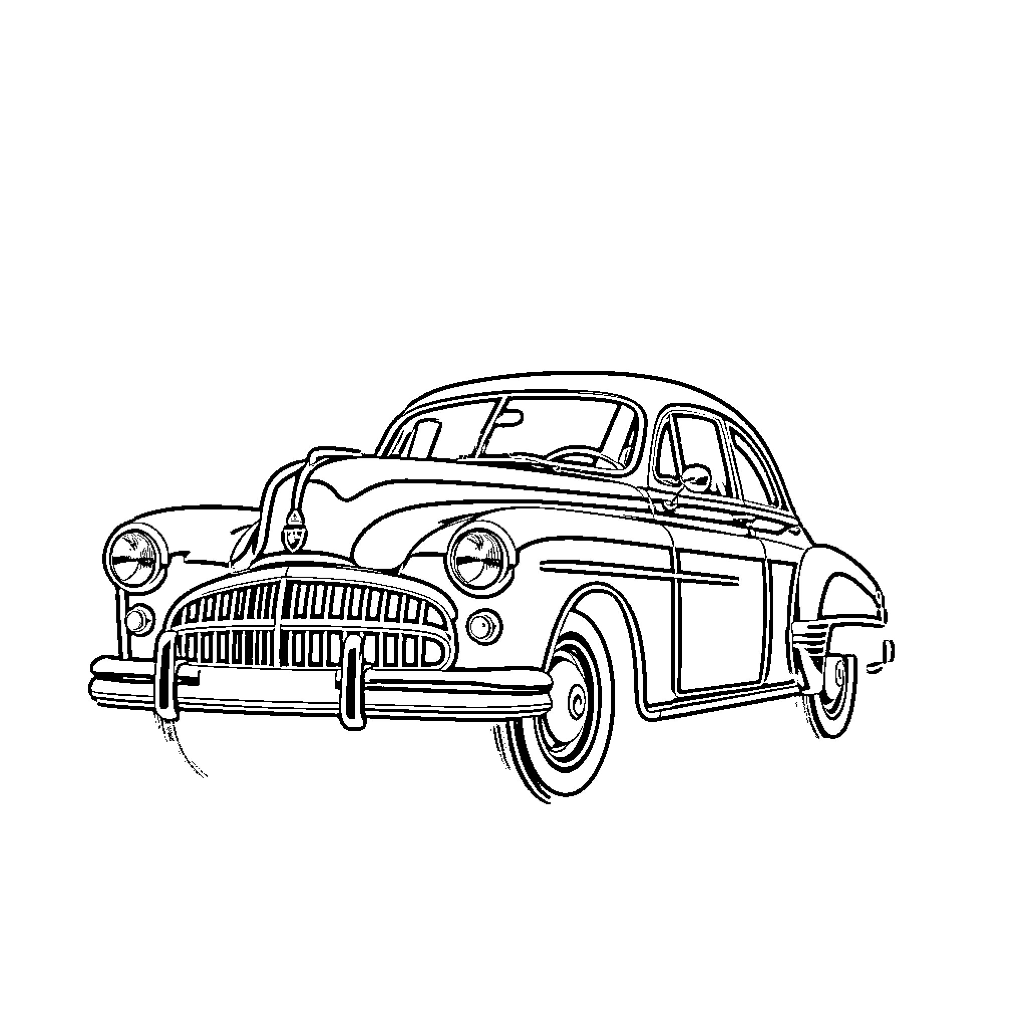 Coche vintage en blanco y negro Coloring Page (free black-and-white line drawing printable PDF for all, from beginners to advanced learners, including children, teens, adults, and seniors)
