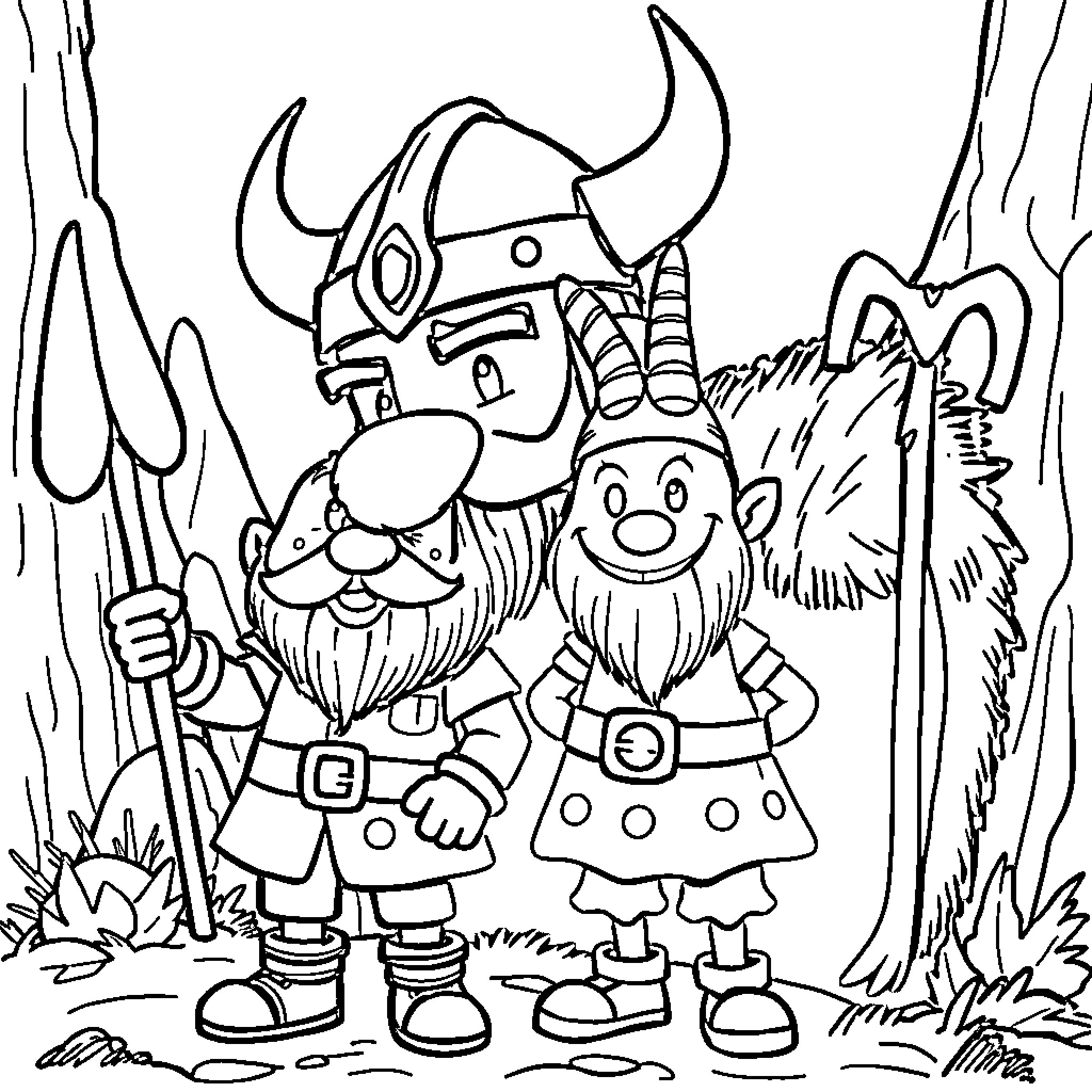 Viktor's Joyful Adventure with Gnome Companion Coloring Page (free black-and-white line drawing printable PDF for all, from beginners to advanced learners, including children, teens, adults, and seniors)