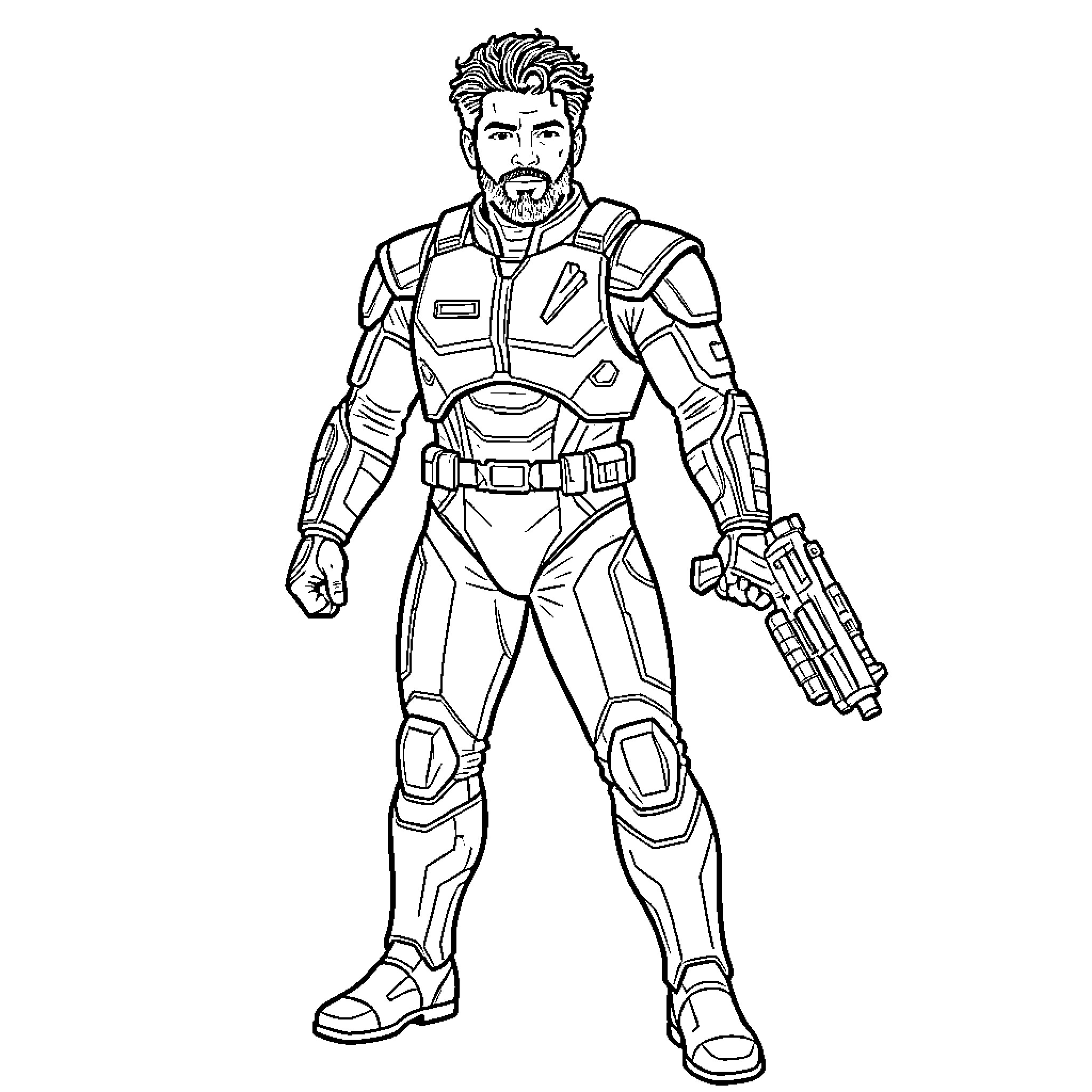Patrick Mahomes in futuristic combat gear Coloring Page (free black-and-white line drawing printable PDF for all, from beginners to advanced learners, including children, teens, adults, and seniors)