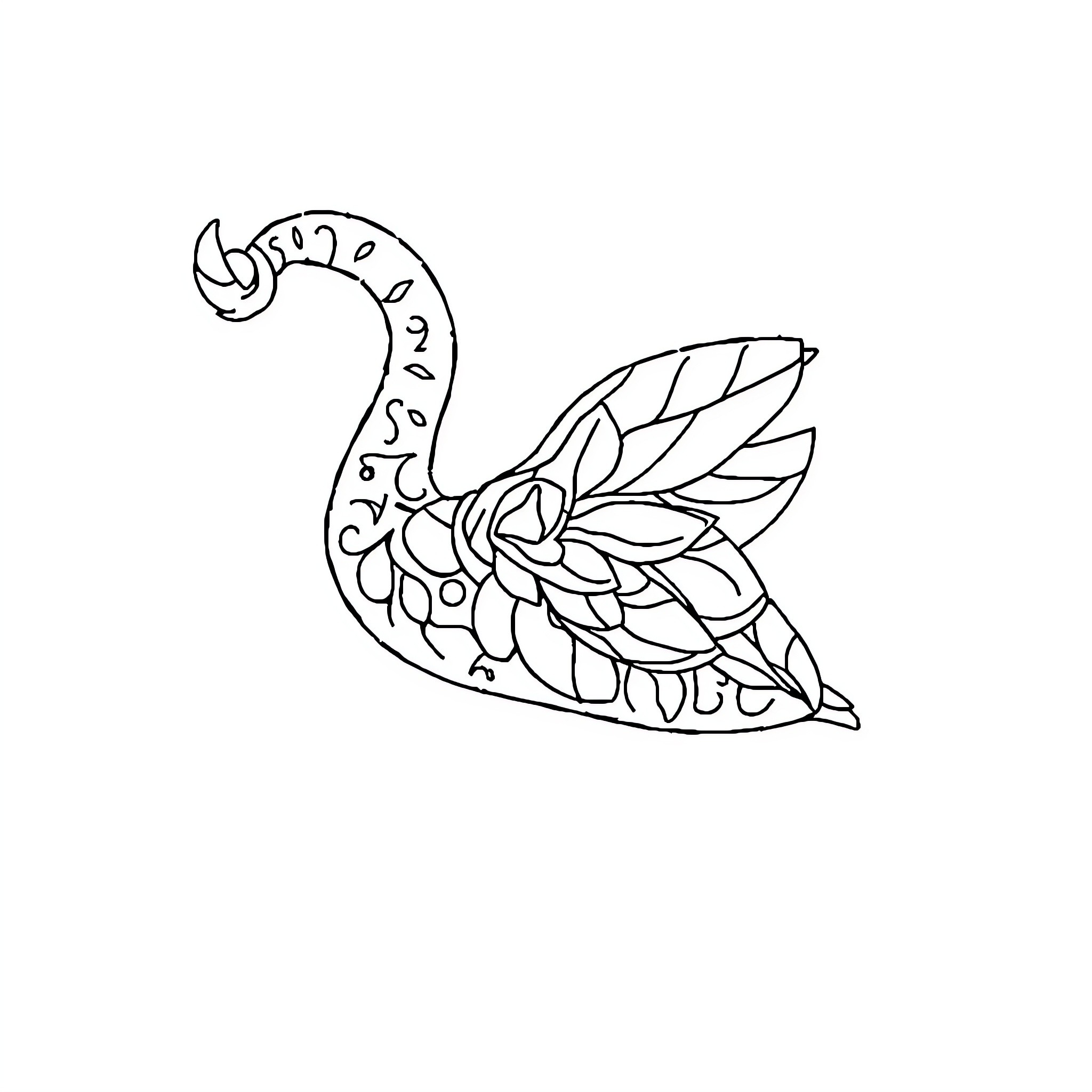 Imagination: Ornate Patterned Swan Coloring Page (free black-and-white line drawing printable PDF for all, from beginners to advanced learners, including children, teens, adults, and seniors)