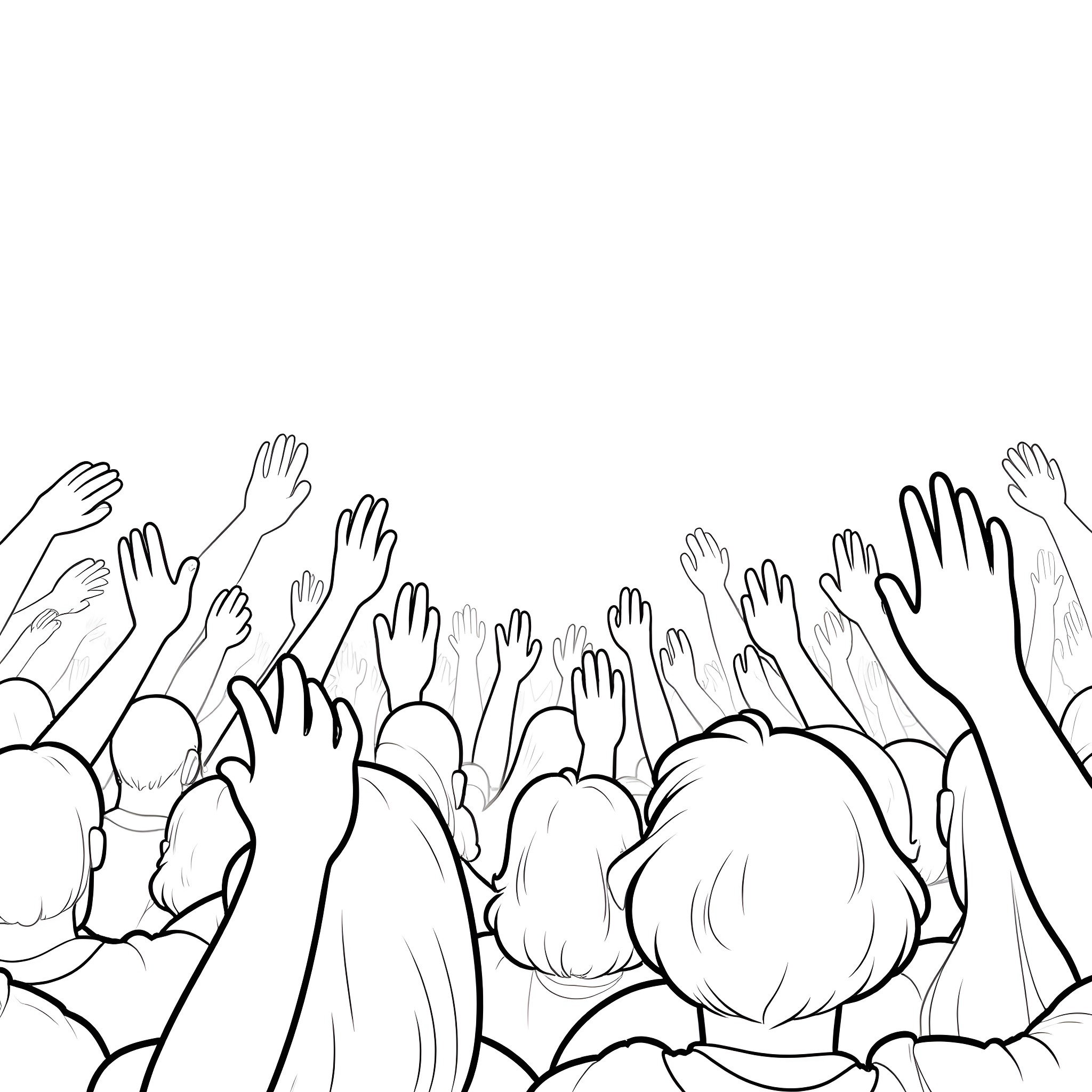 Kiss of cheers and applause in the crowd Coloring Page (free black-and-white line drawing printable PDF for all, from beginners to advanced learners, including children, teens, adults, and seniors)