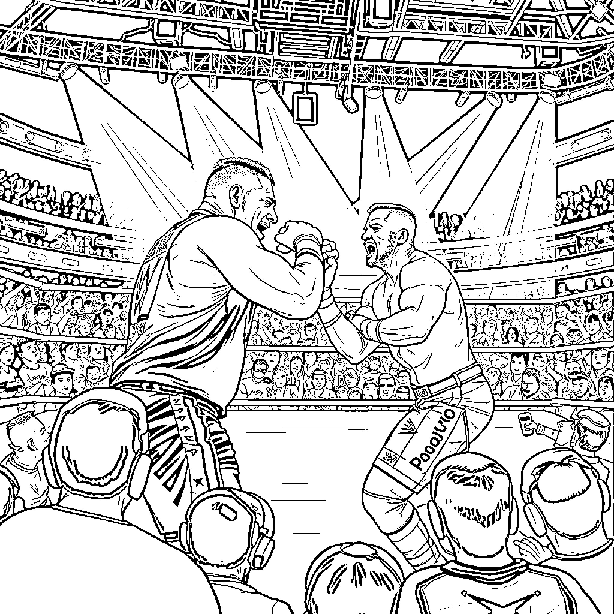 John Cena in an intense wrestling match Coloring Page (free black-and-white line drawing printable PDF for all, from beginners to advanced learners, including children, teens, adults, and seniors)