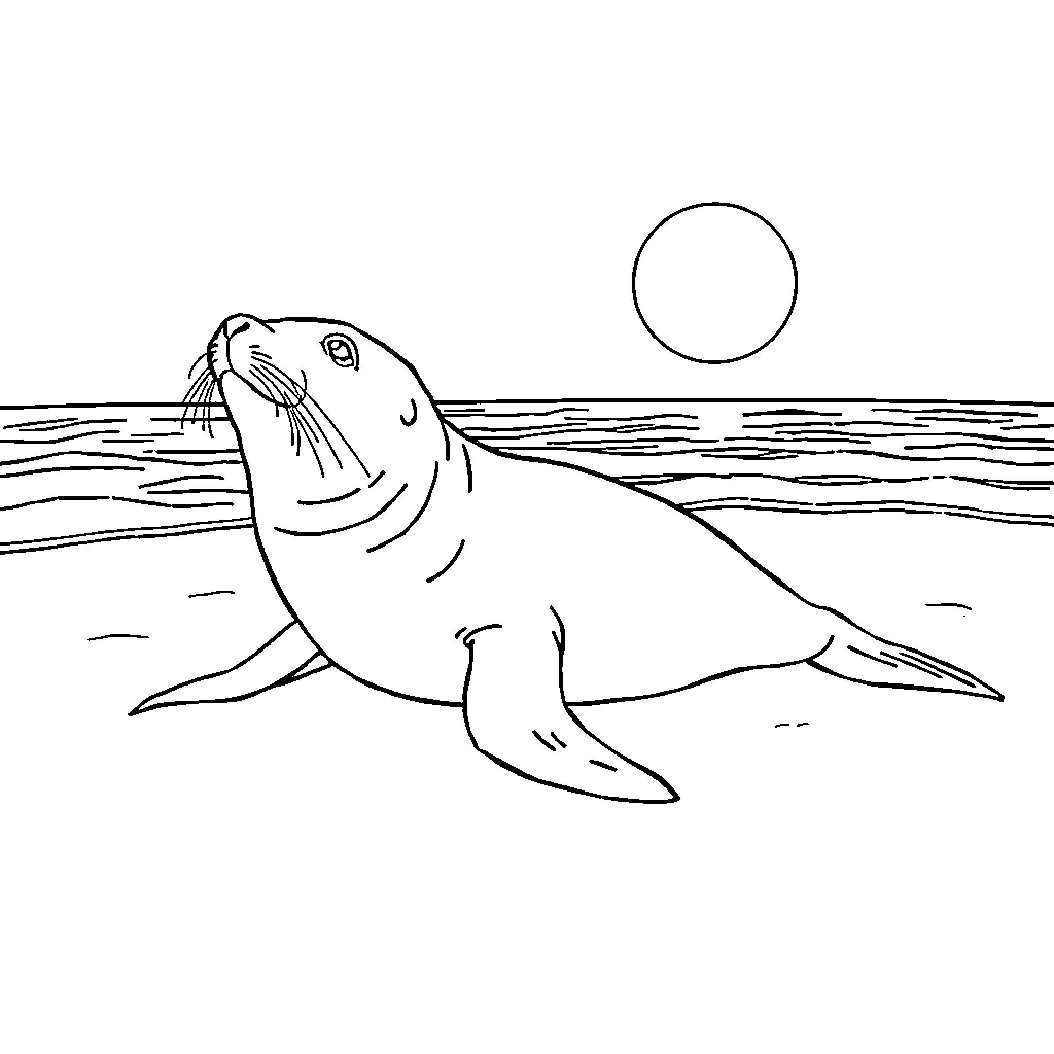 Monk Seal resting on the shore Coloring Page (free black-and-white line drawing printable PDF for all, from beginners to advanced learners, including children, teens, adults, and seniors)