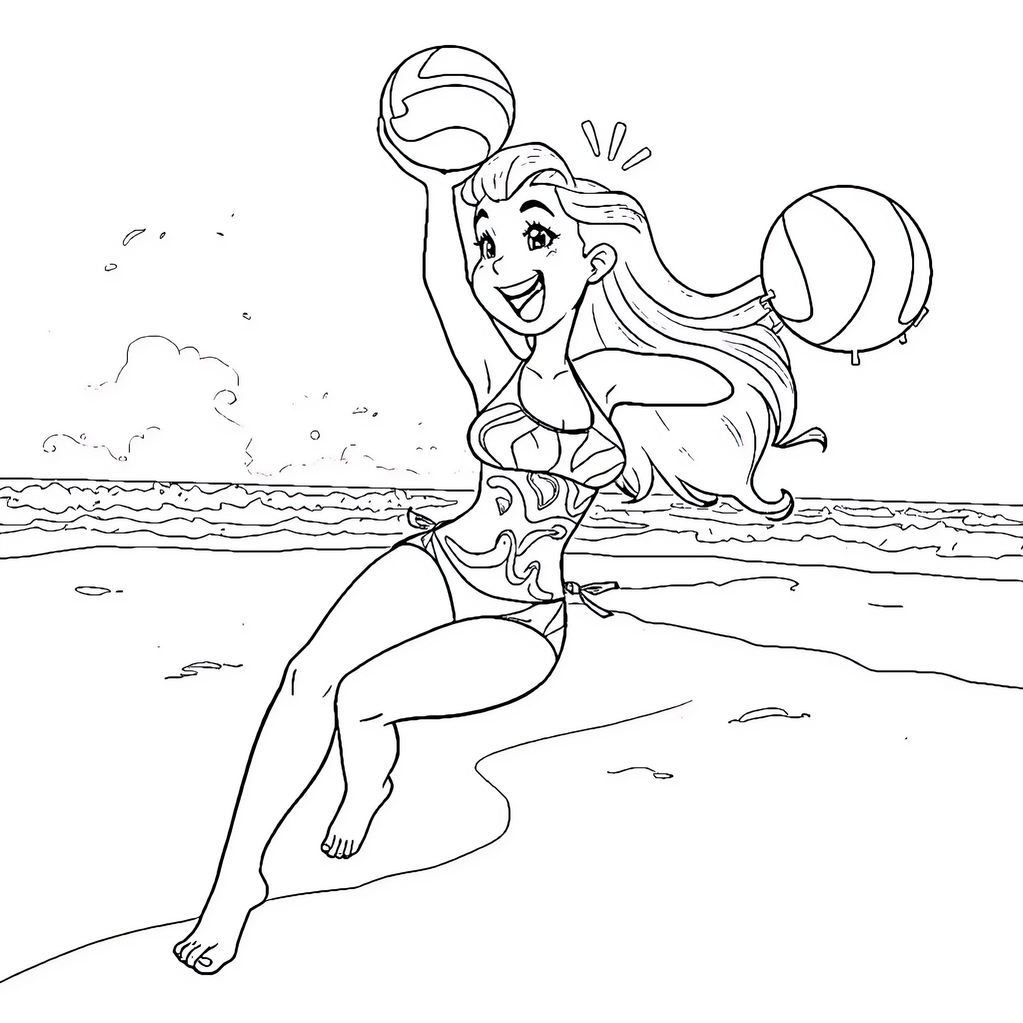 Gabbie Carter plays beach volleyball Coloring Page (free black-and-white line drawing printable PDF for all, from beginners to advanced learners, including children, teens, adults, and seniors)