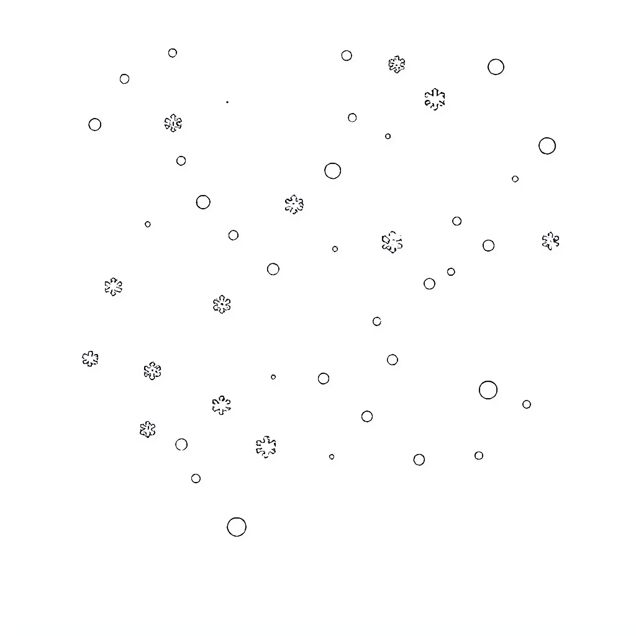 Flurry of snowflakes dancing in the air Coloring Page (free black-and-white line drawing printable PDF for all, from beginners to advanced learners, including children, teens, adults, and seniors)