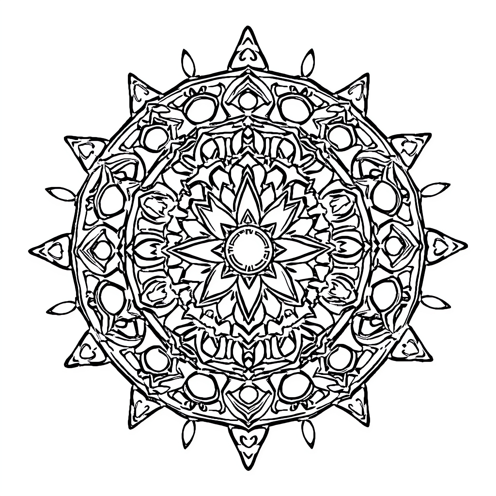 Pokémon Ornate Mandala Design Coloring Page (free black-and-white line drawing printable PDF for all, from beginners to advanced learners, including children, teens, adults, and seniors)
