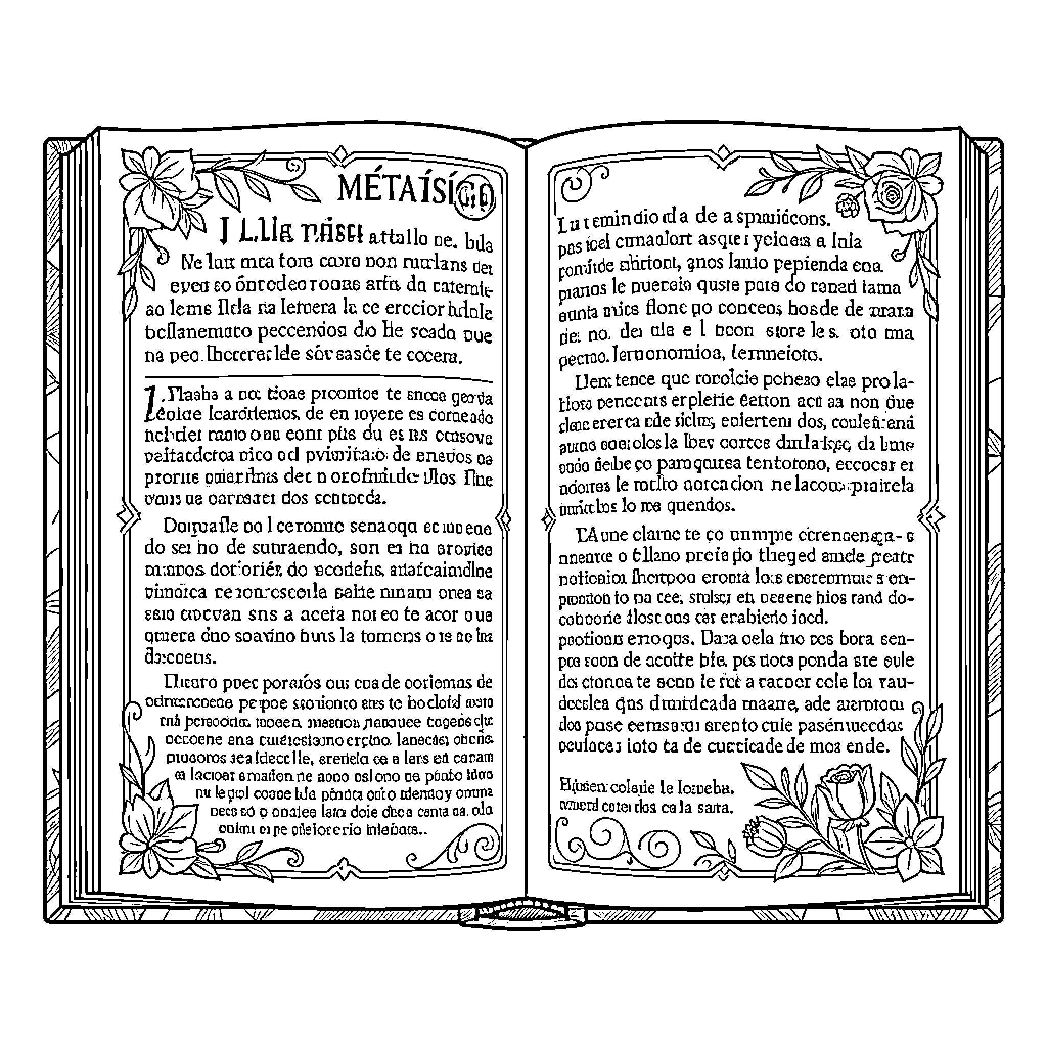 Metaphysical Notebook with Ornate Floral Designs Coloring Page (free black-and-white line drawing printable PDF for all, from beginners to advanced learners, including children, teens, adults, and seniors)