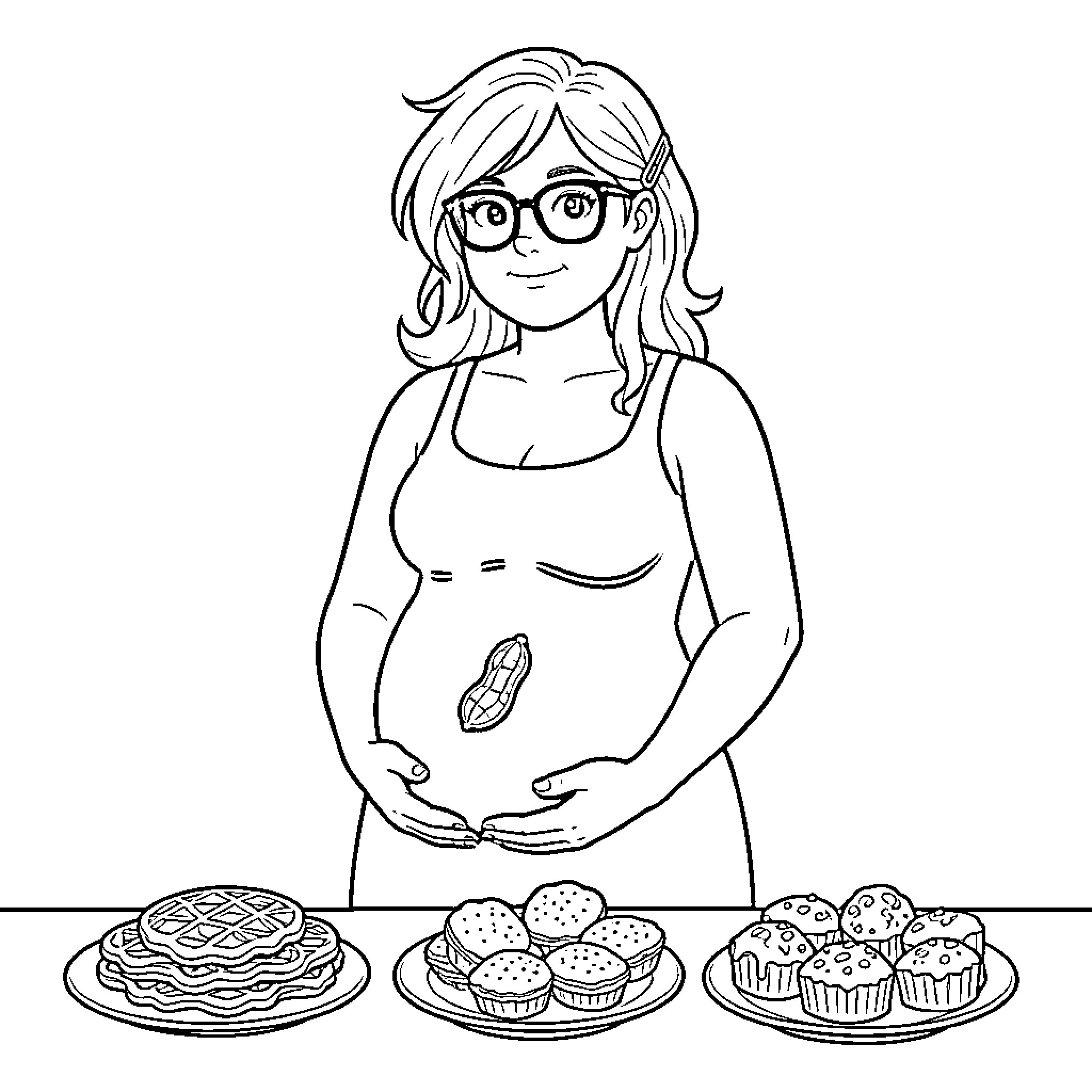 Cacahuète preparing baked goods with joy Coloring Page (free black-and-white line drawing printable PDF for all, from beginners to advanced learners, including children, teens, adults, and seniors)
