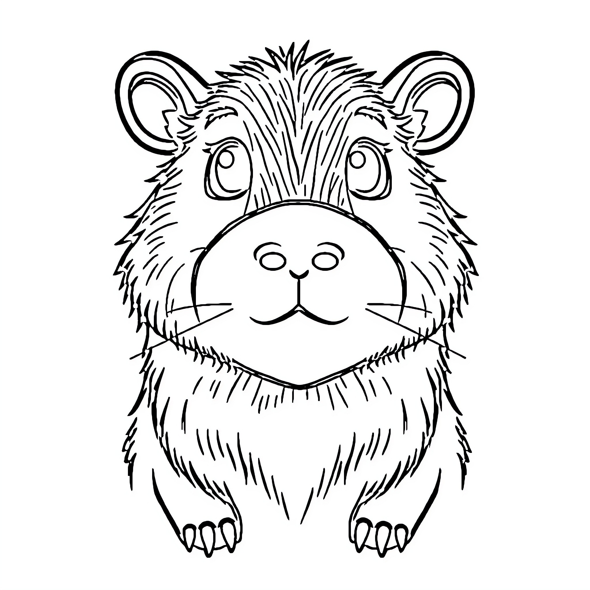 Capybara in a happy and cheerful expression Coloring Page (free black-and-white line drawing printable PDF for all, from beginners to advanced learners, including children, teens, adults, and seniors)