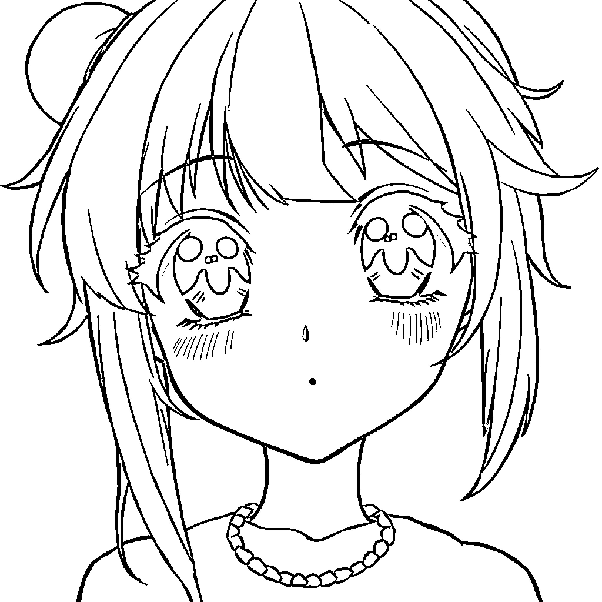 Anime Girl with Expressive Eyes and Long Hair Coloring Page (free black-and-white line drawing printable PDF for all, from beginners to advanced learners, including children, teens, adults, and seniors)