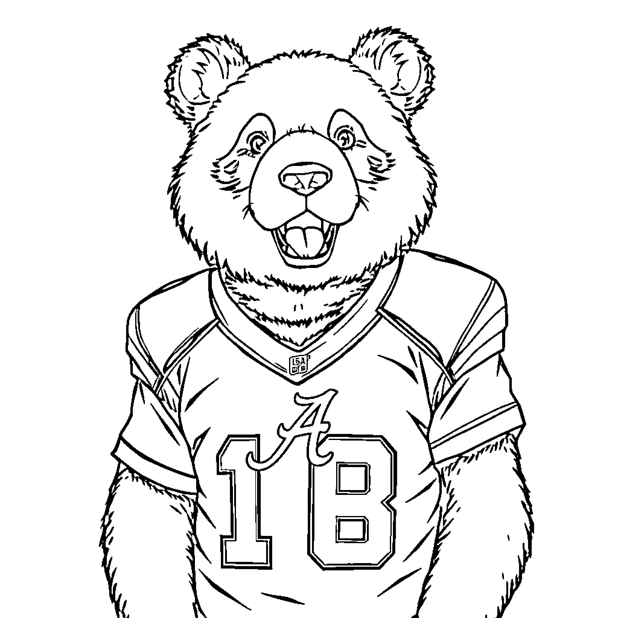Panda wearing sports jersey with number Coloring Page (free black-and-white line drawing printable PDF for all, from beginners to advanced learners, including children, teens, adults, and seniors)
