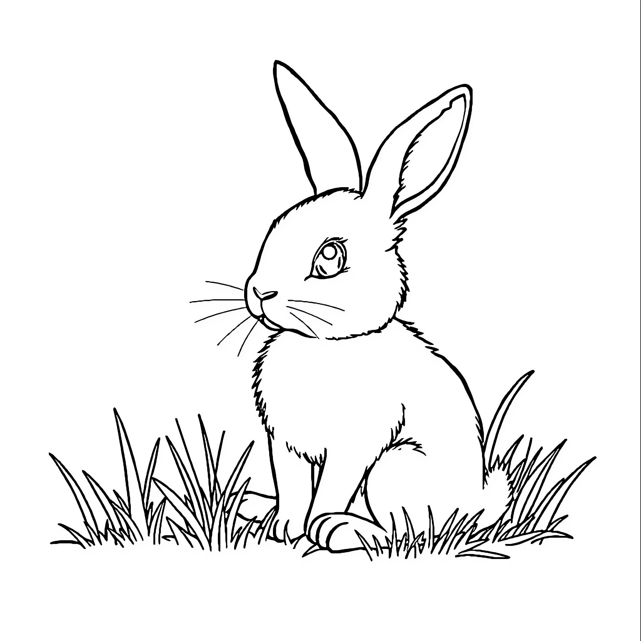 Rabbit enjoying the outdoors in the grass Coloring Page (free black-and-white line drawing printable PDF for all, from beginners to advanced learners, including children, teens, adults, and seniors)