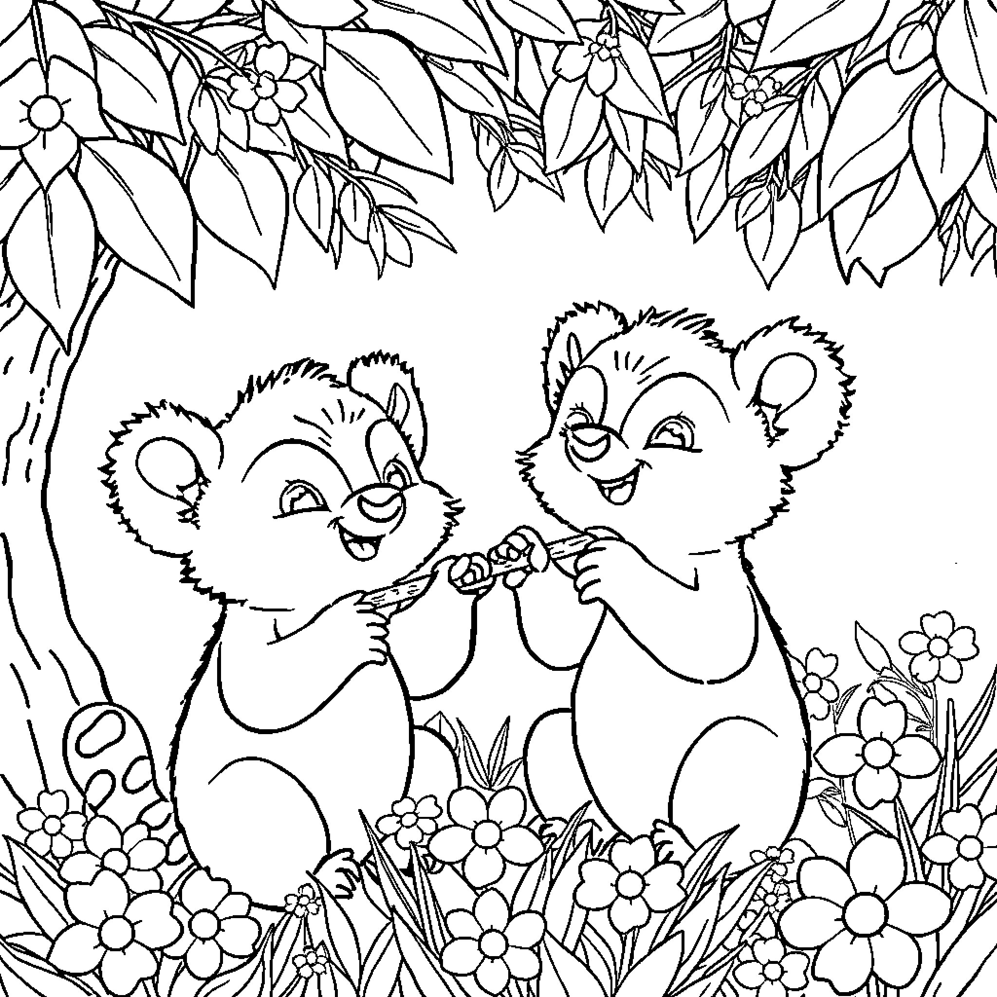 Ursinho Adorável em Cena Romântica Coloring Page (free black-and-white line drawing printable PDF for all, from beginners to advanced learners, including children, teens, adults, and seniors)