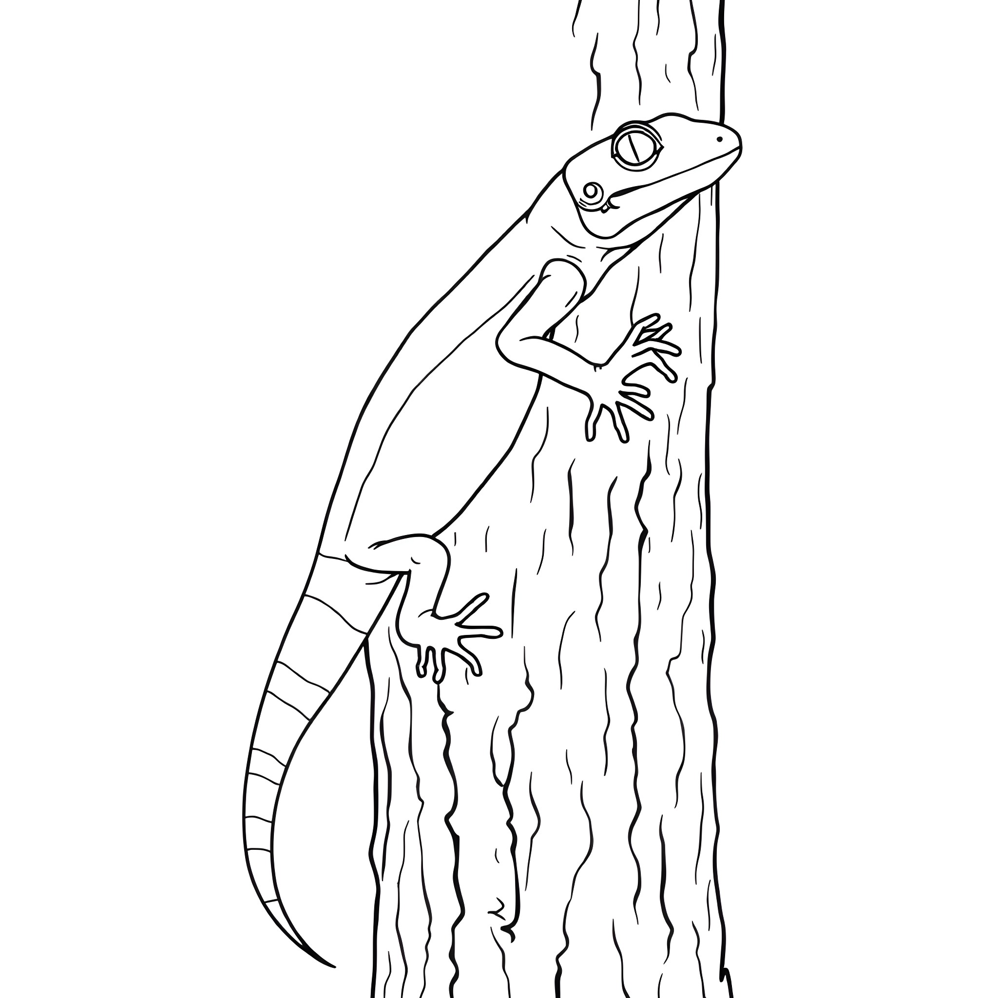 Tree Skink scaling wooden surface Coloring Page (free black-and-white line drawing printable PDF for all, from beginners to advanced learners, including children, teens, adults, and seniors)