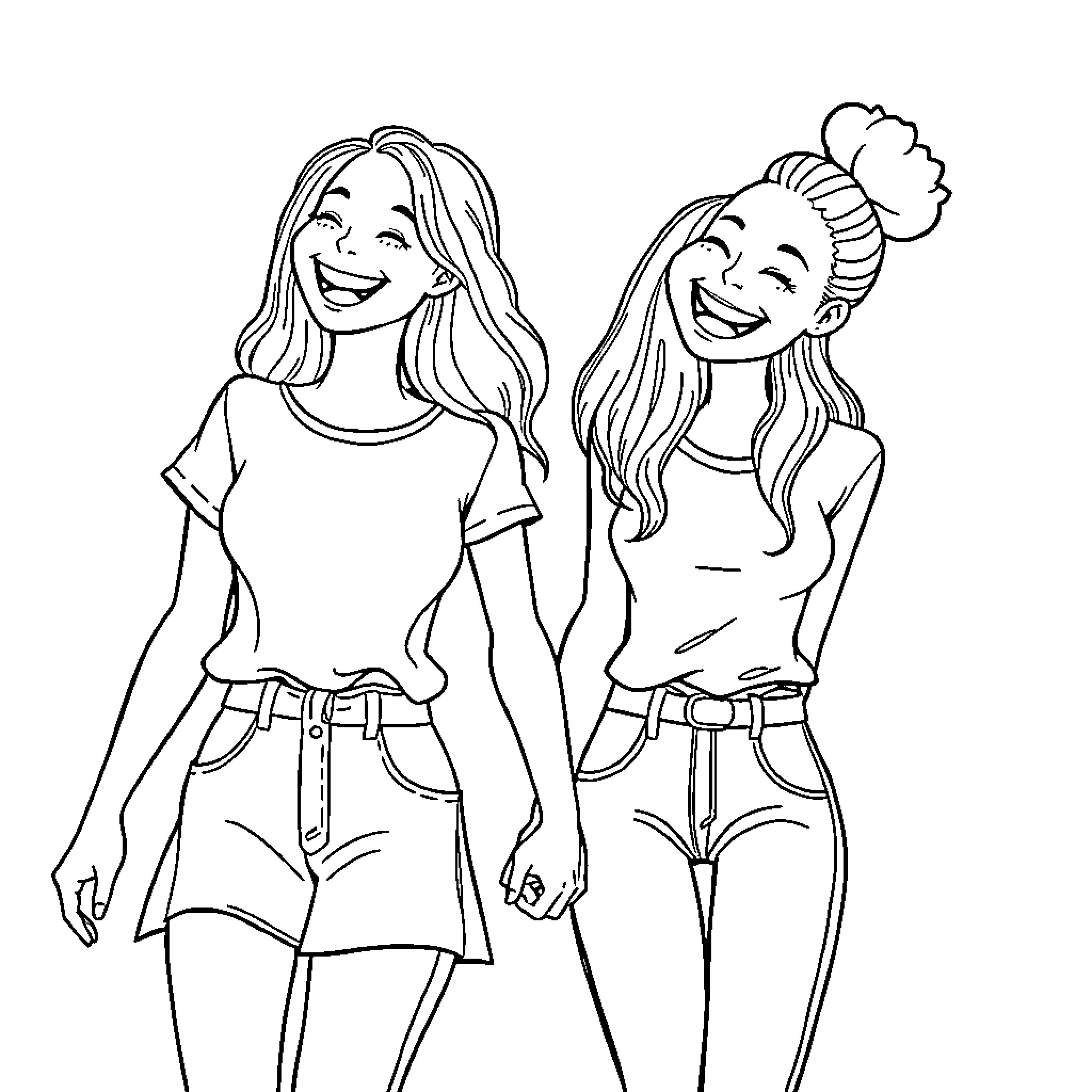 Friends enjoying a casual day together Coloring Page (free black-and-white line drawing printable PDF for all, from beginners to advanced learners, including children, teens, adults, and seniors)