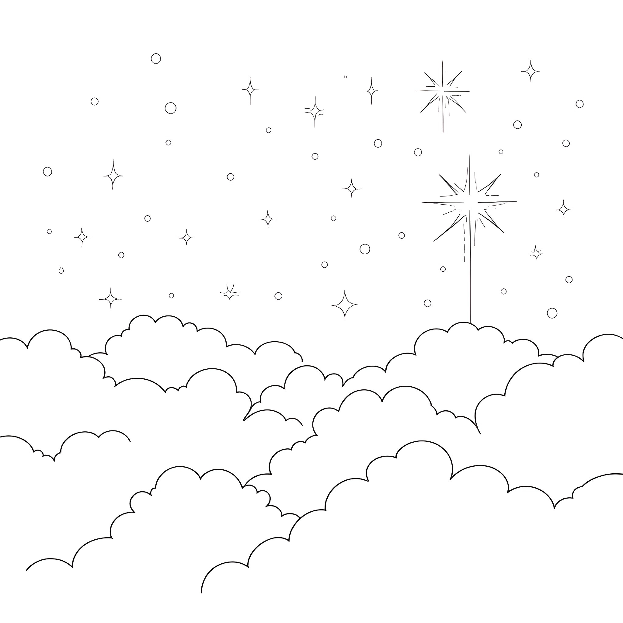 Dream of Celestial Wonders Coloring Page (free black-and-white line drawing printable PDF for all, from beginners to advanced learners, including children, teens, adults, and seniors)