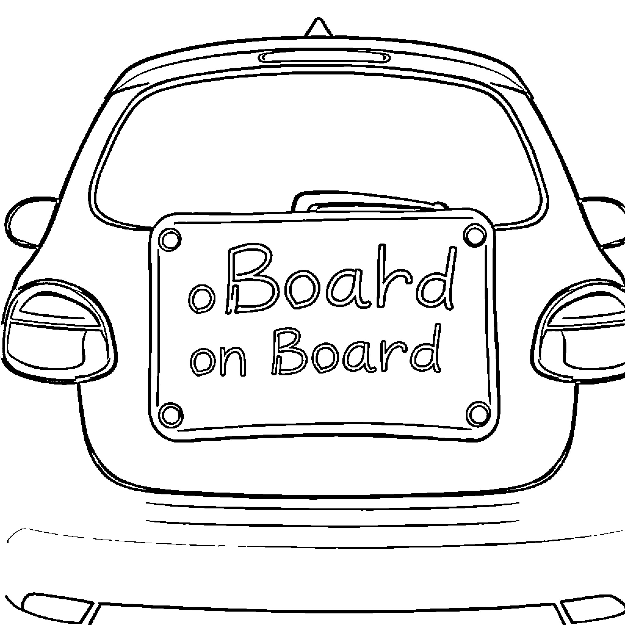 Baby car with 'Board on Board' sign Coloring Page (free black-and-white line drawing printable PDF for all, from beginners to advanced learners, including children, teens, adults, and seniors)