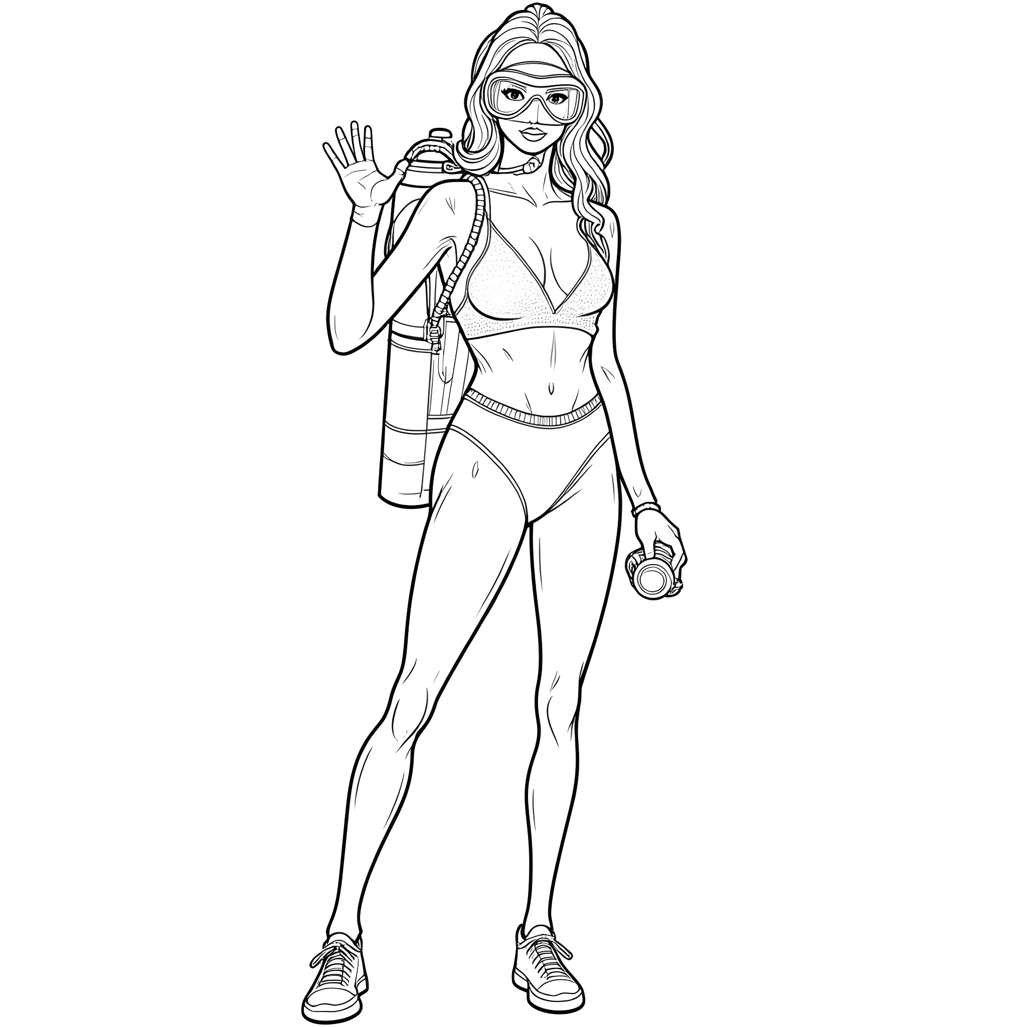 Jennifer Lopez in Action Heroine Outfit Coloring Page (free black-and-white line drawing printable PDF for all, from beginners to advanced learners, including children, teens, adults, and seniors)