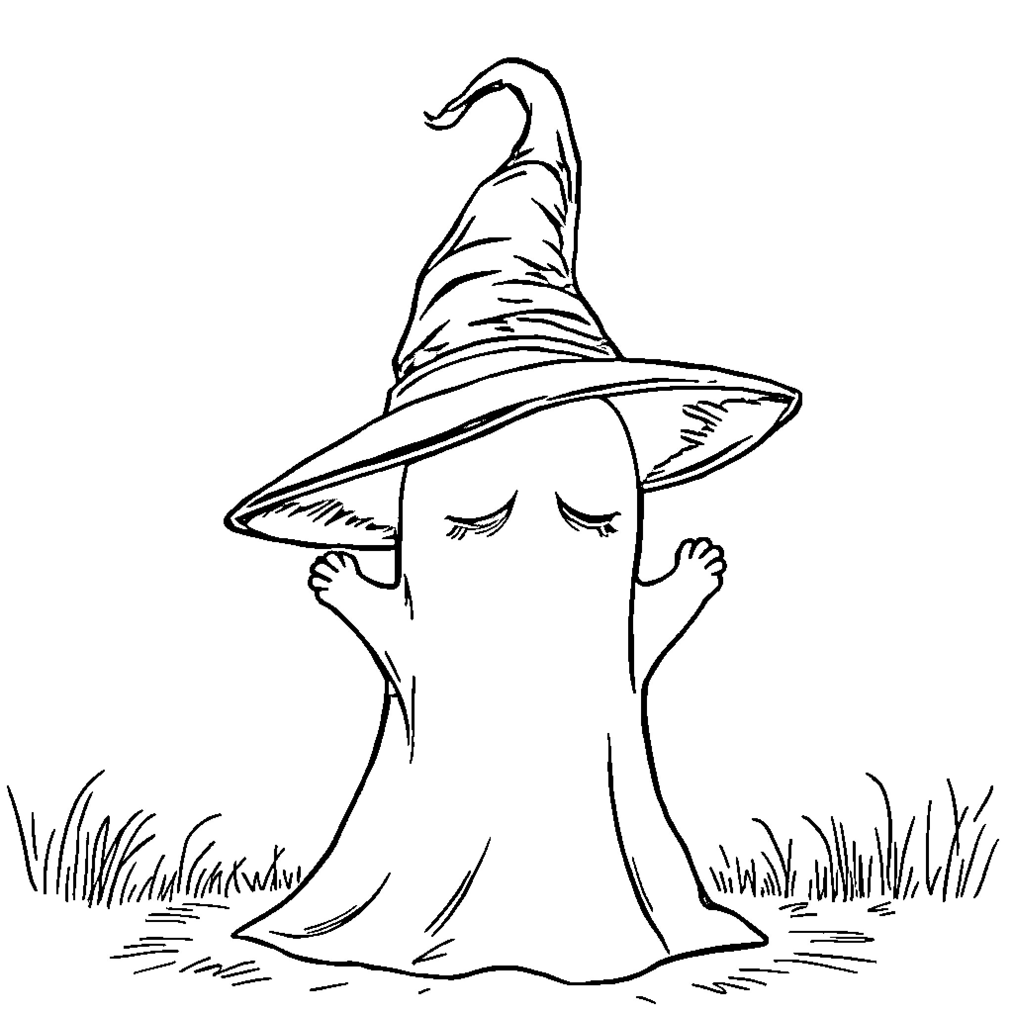 Ghost silently lurking in the shadows Coloring Page (free black-and-white line drawing printable PDF for all, from beginners to advanced learners, including children, teens, adults, and seniors)