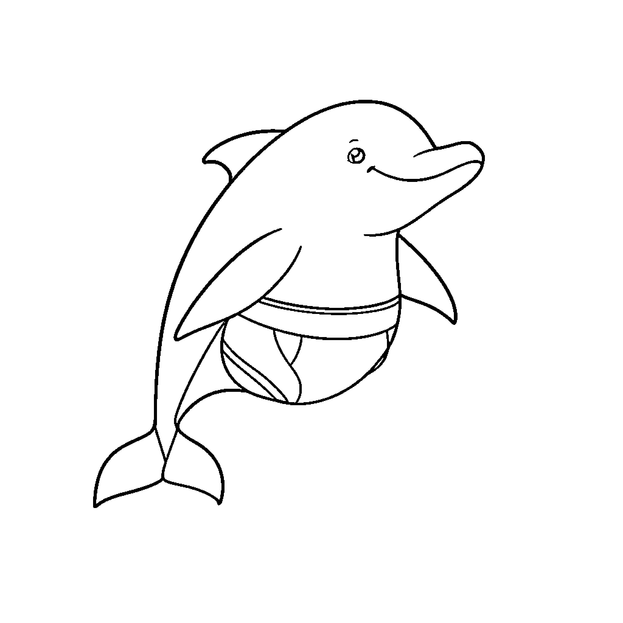 Dolphin swimming joyfully in the ocean Coloring Page (free black-and-white line drawing printable PDF for all, from beginners to advanced learners, including children, teens, adults, and seniors)