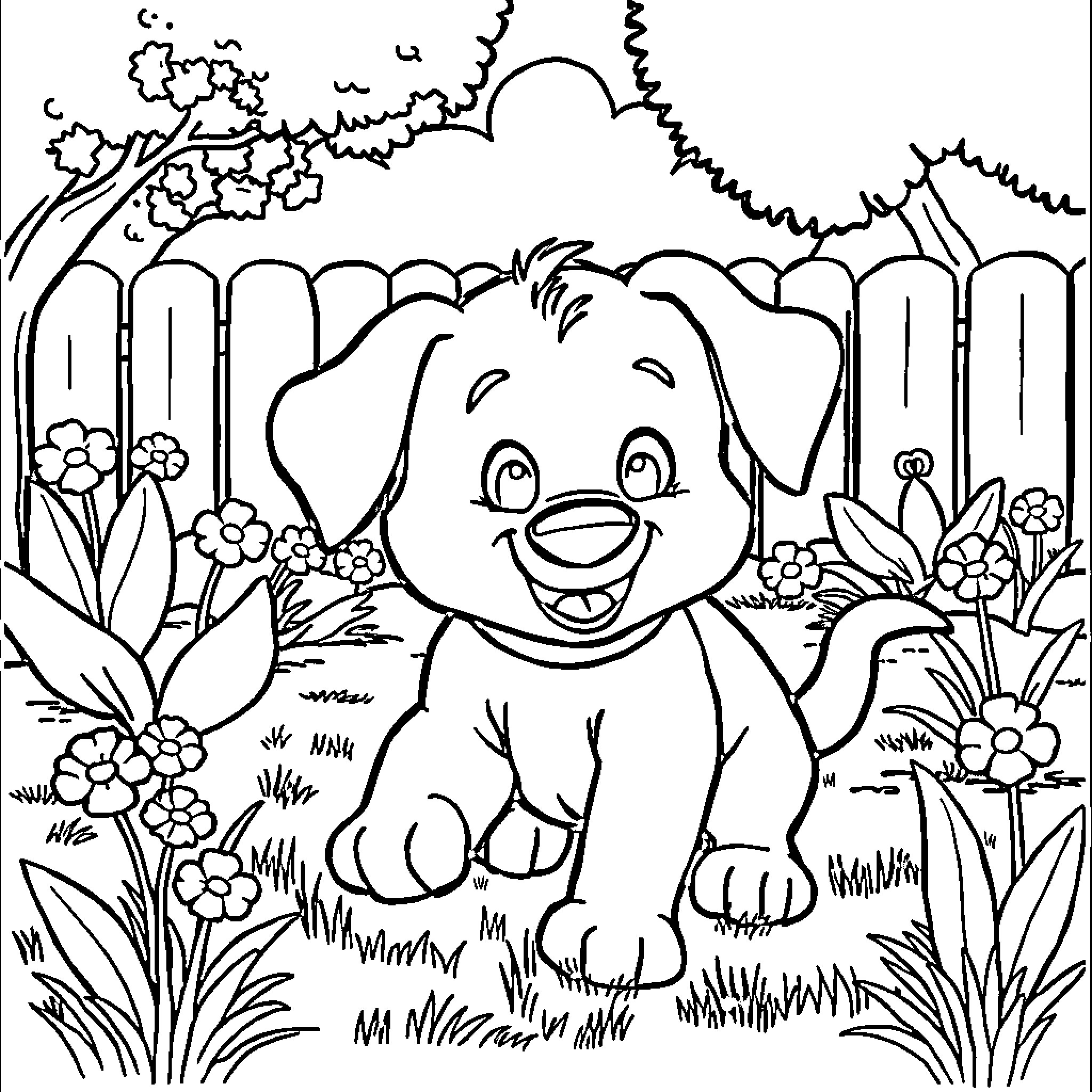 Bluey the Puppy Explores the Enchanting Meadow Coloring Page (free black-and-white line drawing printable PDF for all, from beginners to advanced learners, including children, teens, adults, and seniors)