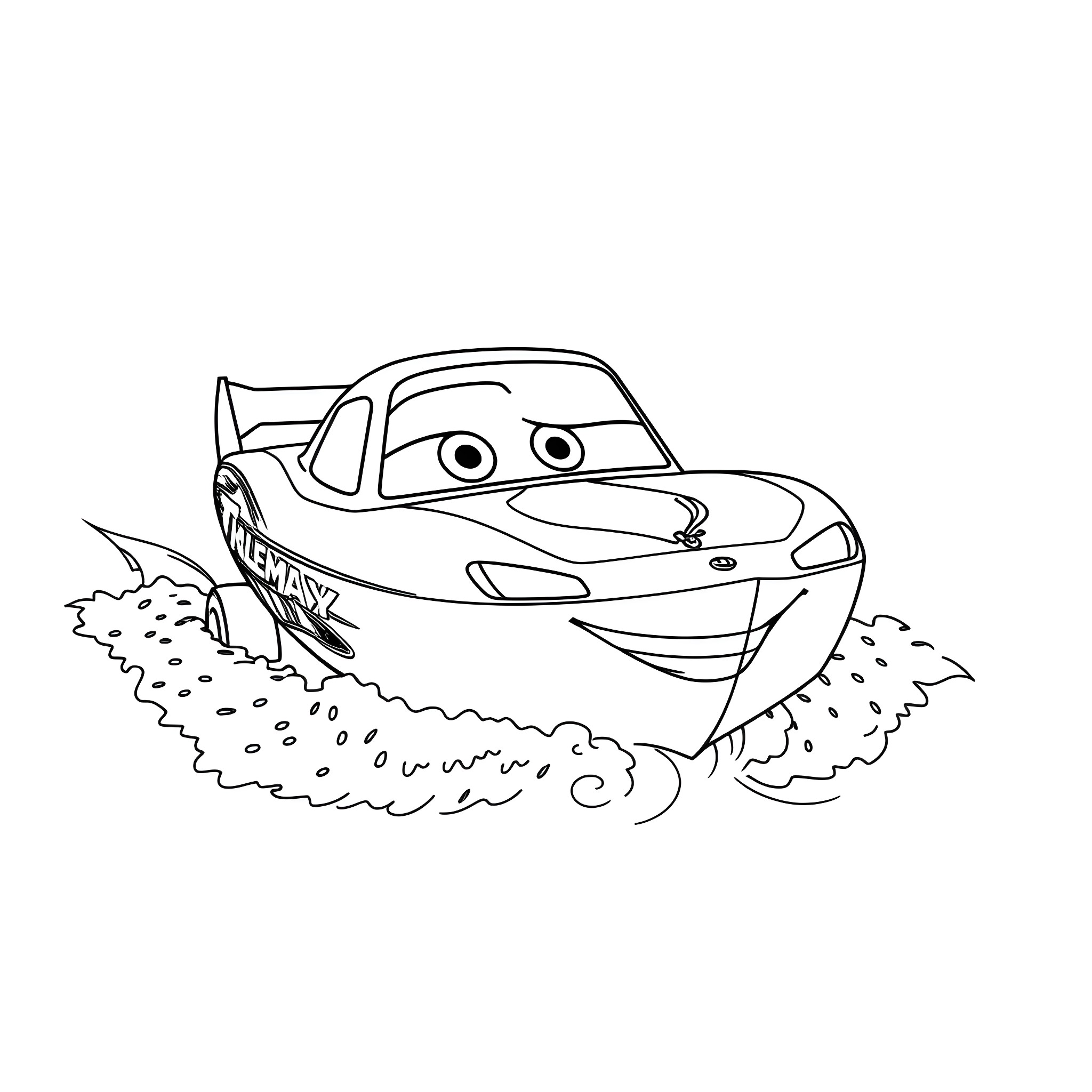 Boat racing through waves on the water Coloring Page (free black-and-white line drawing printable PDF for all, from beginners to advanced learners, including children, teens, adults, and seniors)