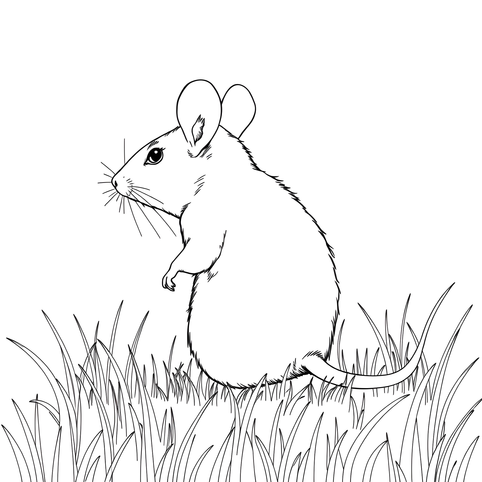 Mouse scurrying through the tall grass Coloring Page (free black-and-white line drawing printable PDF for all, from beginners to advanced learners, including children, teens, adults, and seniors)
