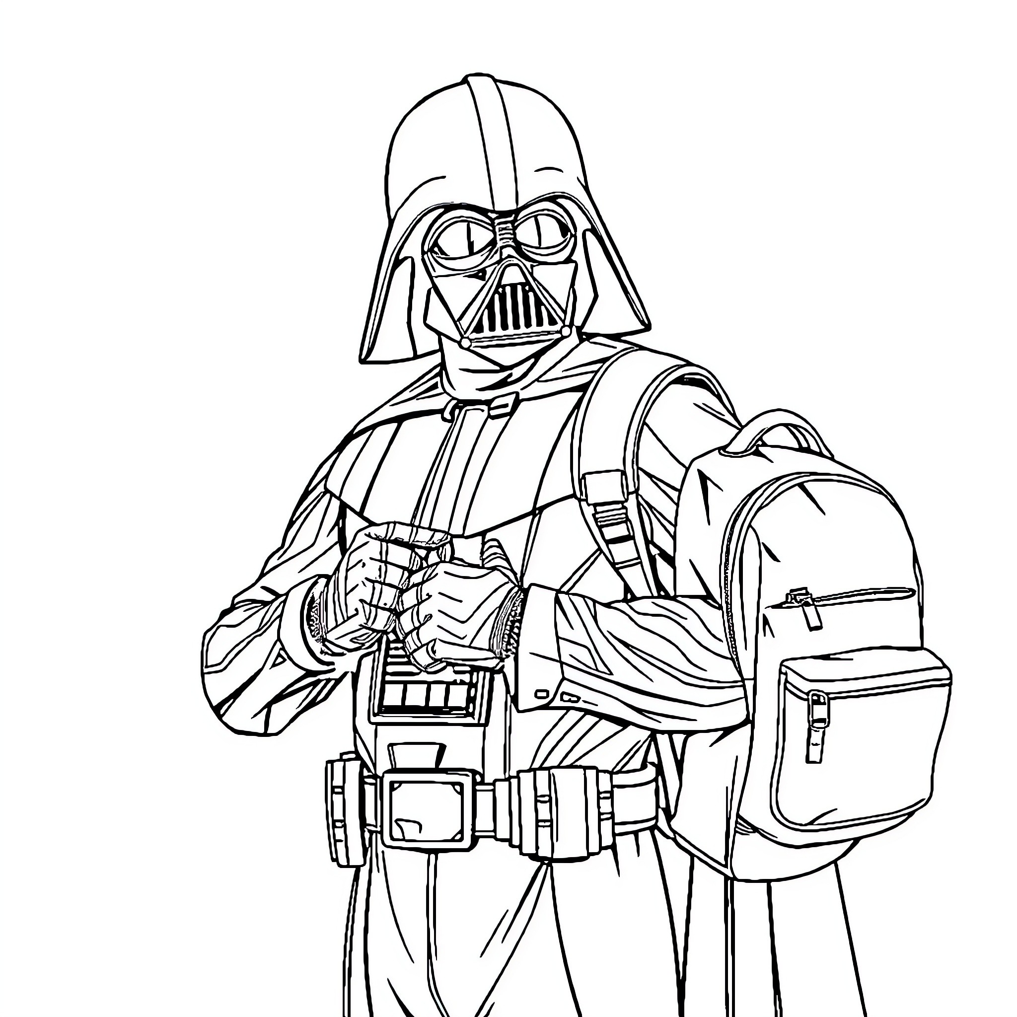 Darth Vader in Iconic Villain Attire Coloring Page (free black-and-white line drawing printable PDF for all, from beginners to advanced learners, including children, teens, adults, and seniors)