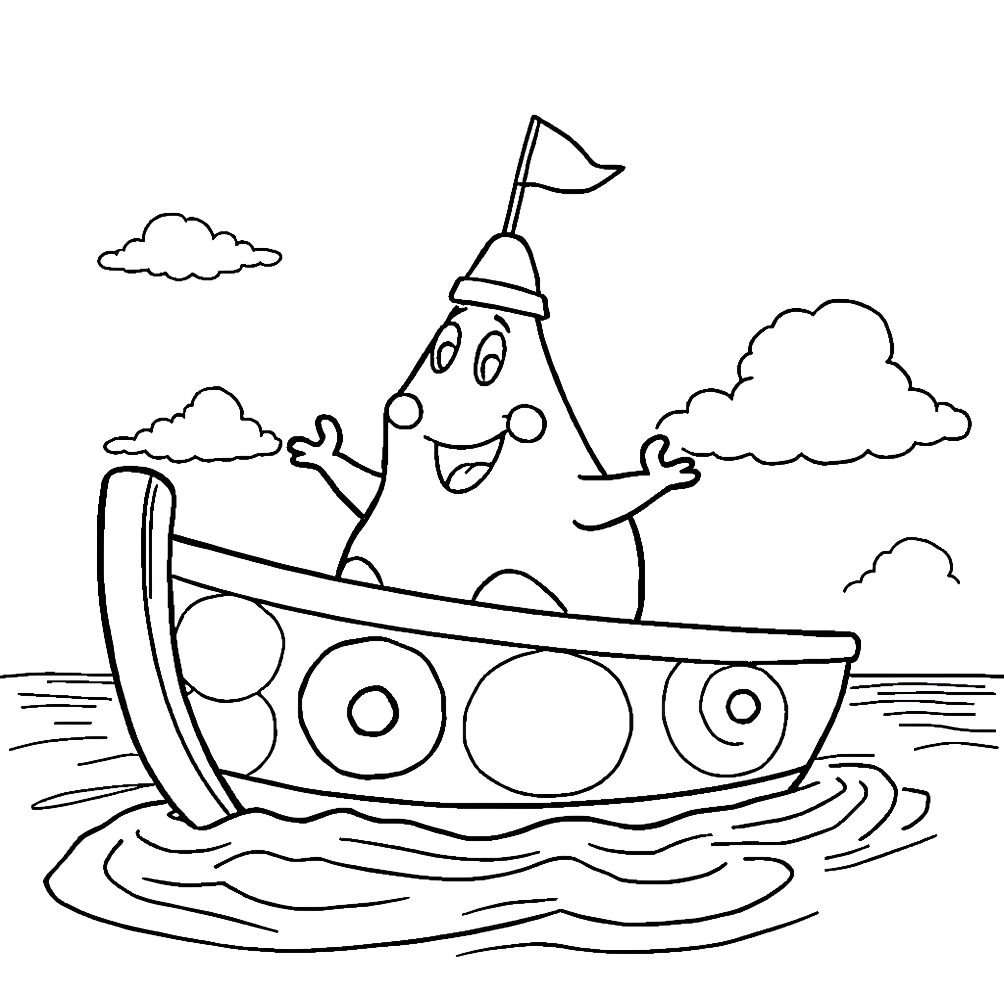 Barbapapa's Playful Boat Adventure Coloring Page (free black-and-white line drawing printable PDF for all, from beginners to advanced learners, including children, teens, adults, and seniors)