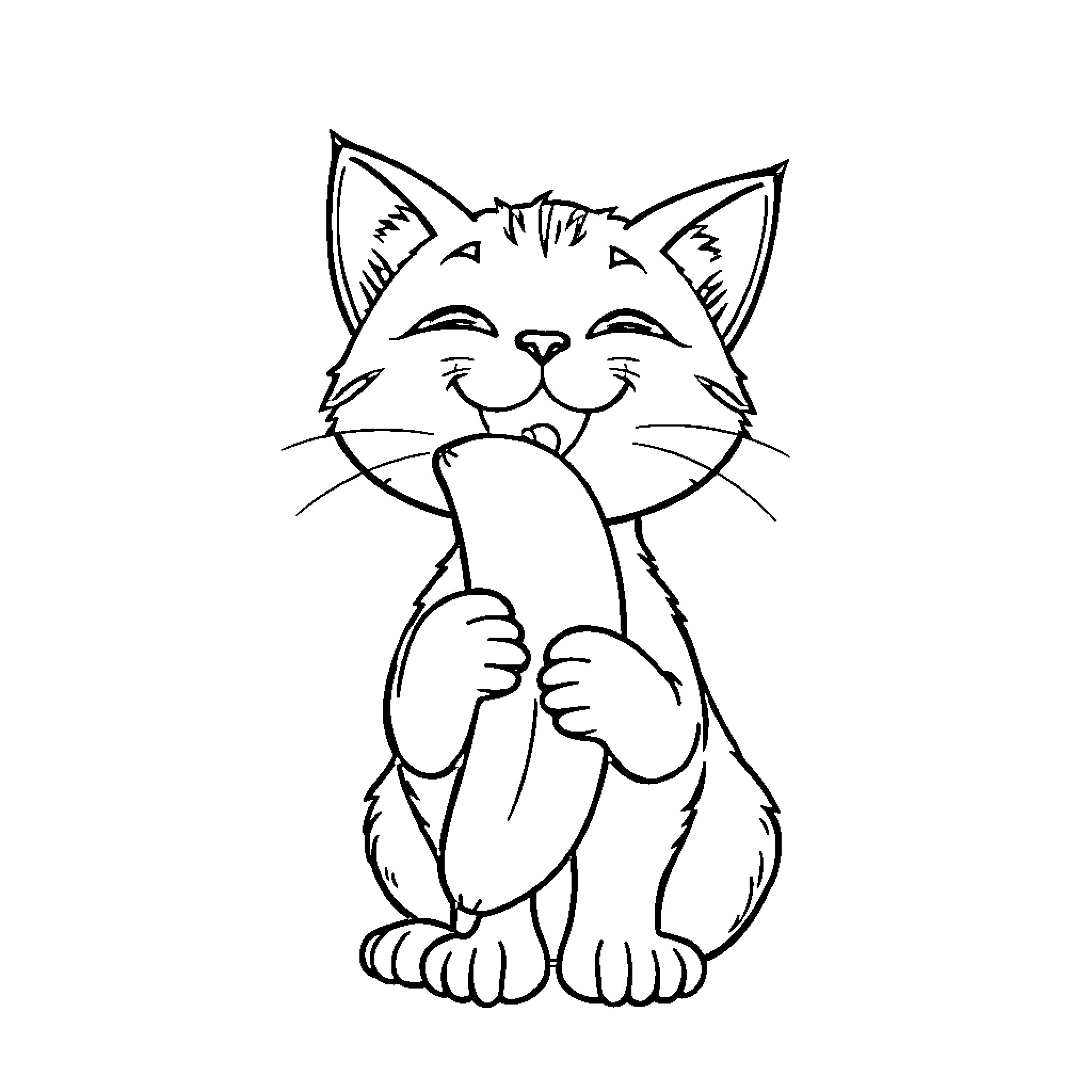 Cat licking its paws happily Coloring Page (free black-and-white line drawing printable PDF for all, from beginners to advanced learners, including children, teens, adults, and seniors)