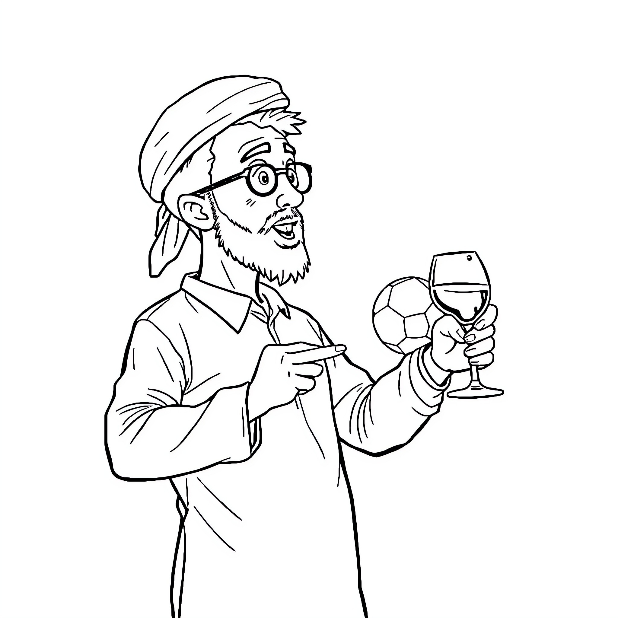Hanabal Enjoying a Glass of Wine Coloring Page (free black-and-white line drawing printable PDF for all, from beginners to advanced learners, including children, teens, adults, and seniors)