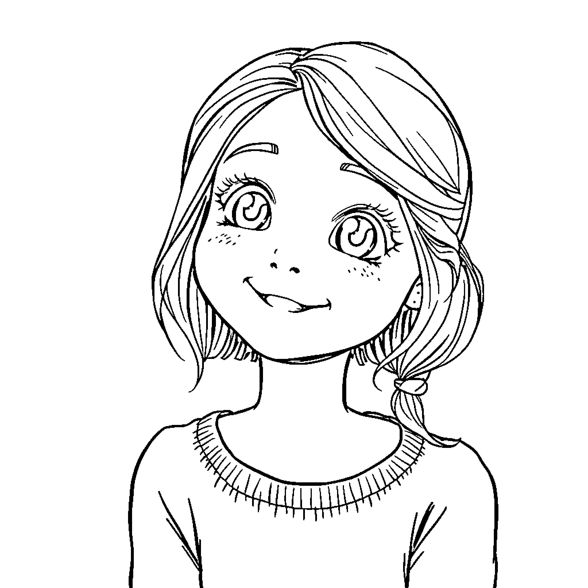 Heidy's Cheerful Expression Coloring Page (free black-and-white line drawing printable PDF for all, from beginners to advanced learners, including children, teens, adults, and seniors)