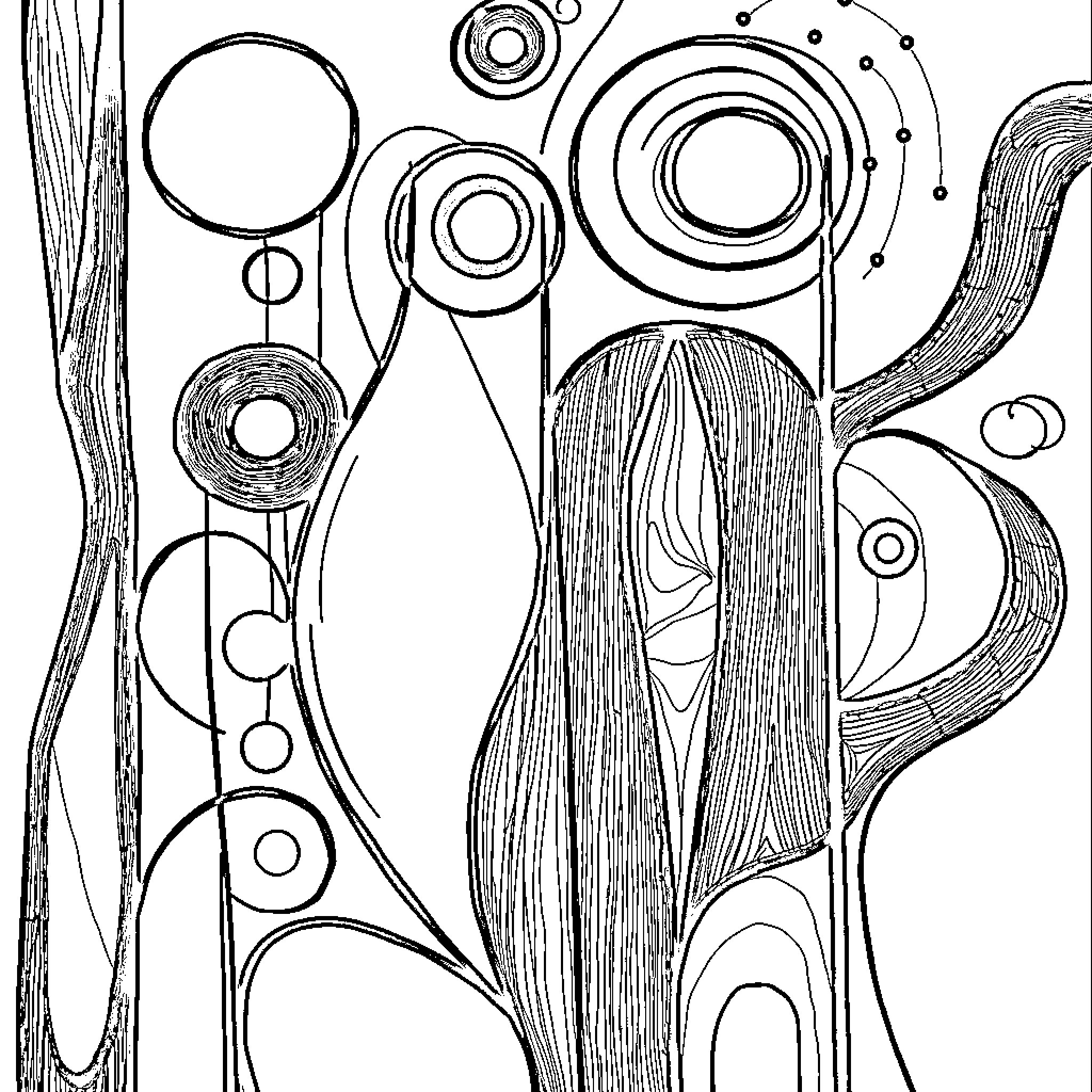 Kandinsky's Abstract Shapes and Patterns Coloring Page (free black-and-white line drawing printable PDF for all, from beginners to advanced learners, including children, teens, adults, and seniors)