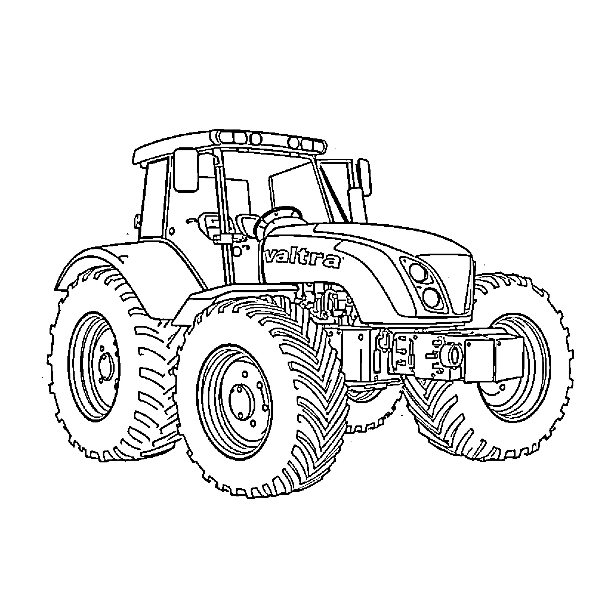 Valtra Q305 agricultural tractor in black and white Coloring Page (free black-and-white line drawing printable PDF for all, from beginners to advanced learners, including children, teens, adults, and seniors)