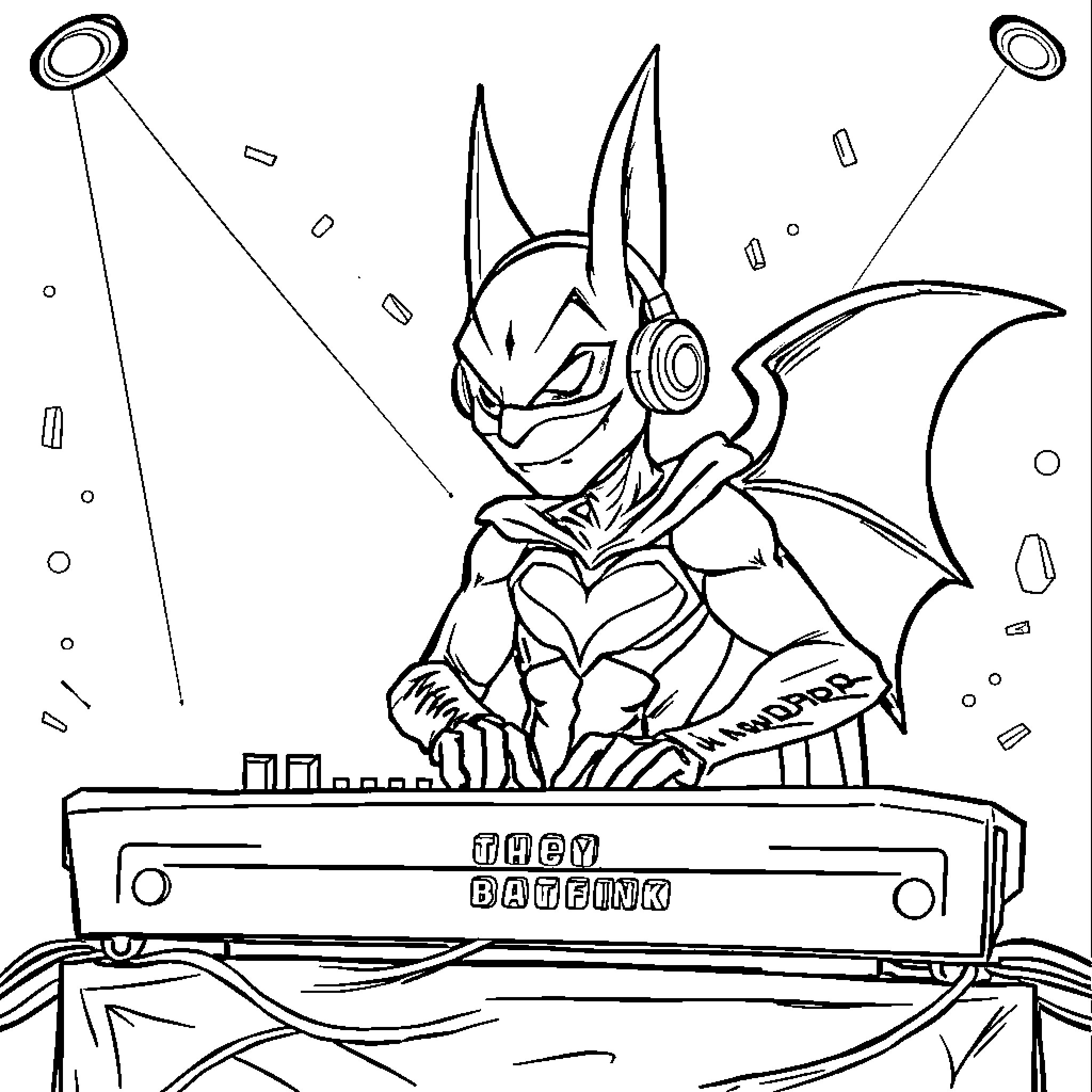 Batfink flying with gadgets in the dark Coloring Page (free black-and-white line drawing printable PDF for all, from beginners to advanced learners, including children, teens, adults, and seniors)