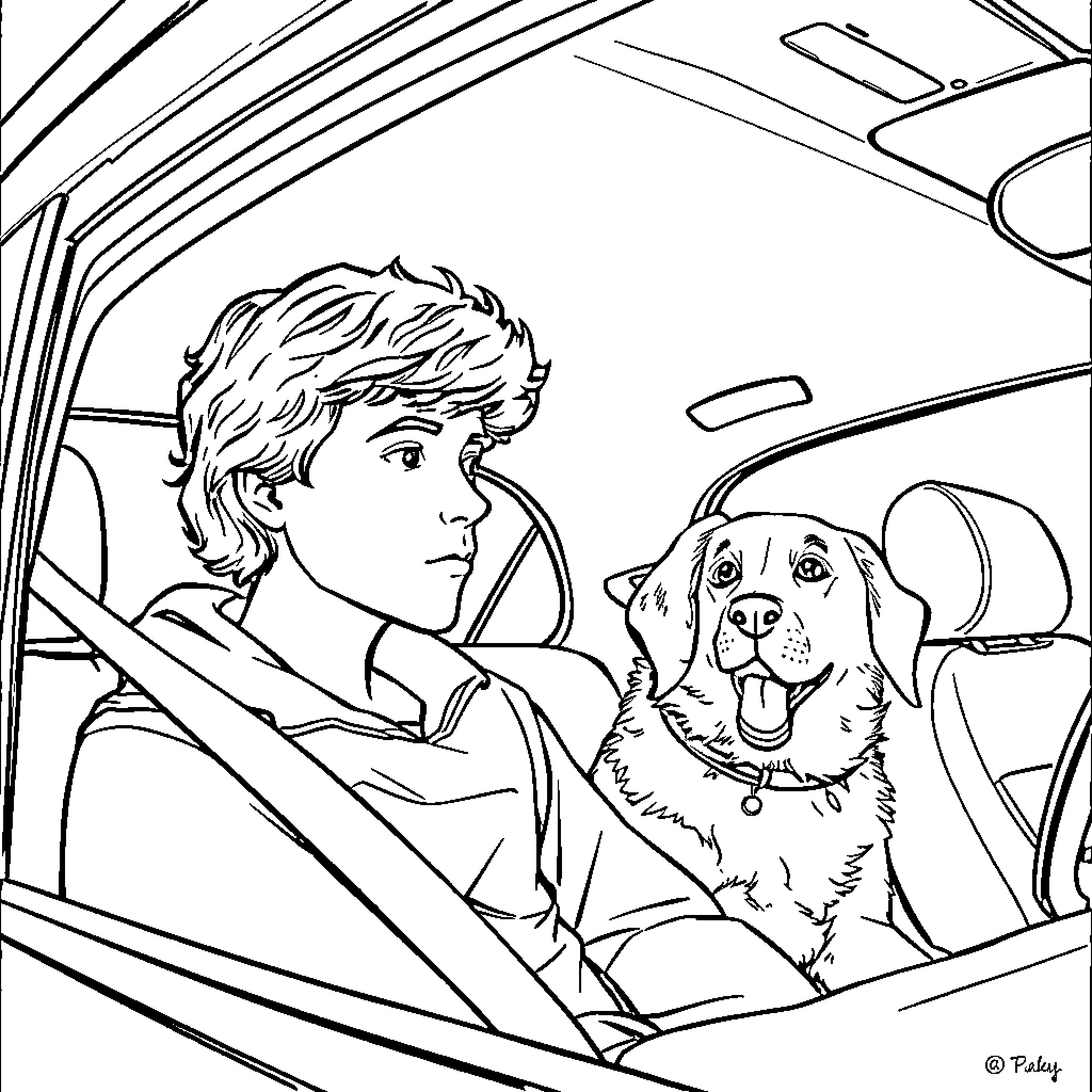 Will travel with a furry companion Coloring Page (free black-and-white line drawing printable PDF for all, from beginners to advanced learners, including children, teens, adults, and seniors)