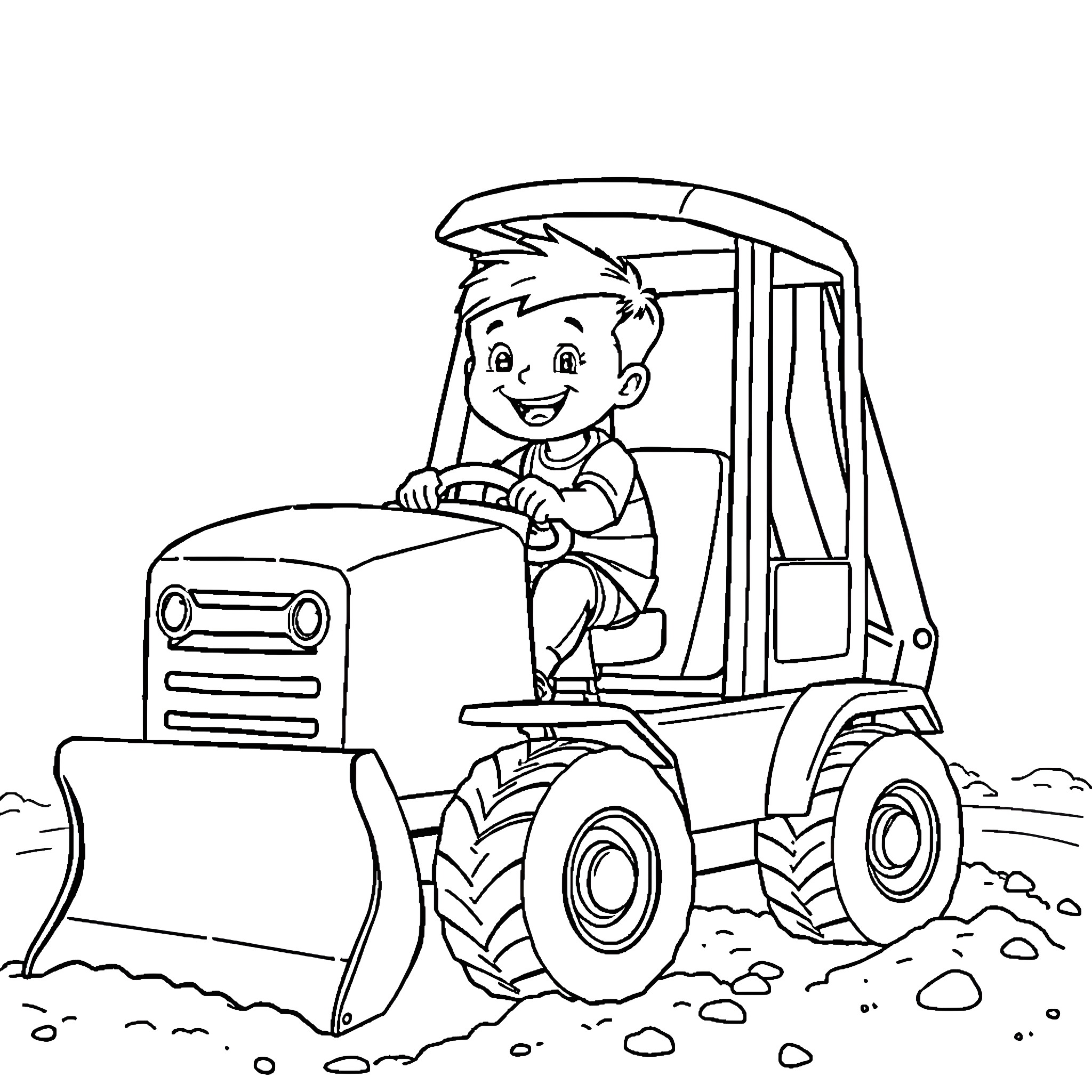 Excavator operator working on construction site Coloring Page (free black-and-white line drawing printable PDF for all, from beginners to advanced learners, including children, teens, adults, and seniors)