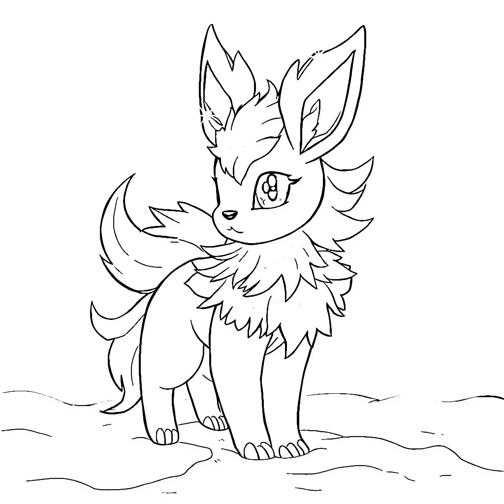 Glaceon standing in the landscape Coloring Page (free black-and-white line drawing printable PDF for all, from beginners to advanced learners, including children, teens, adults, and seniors)