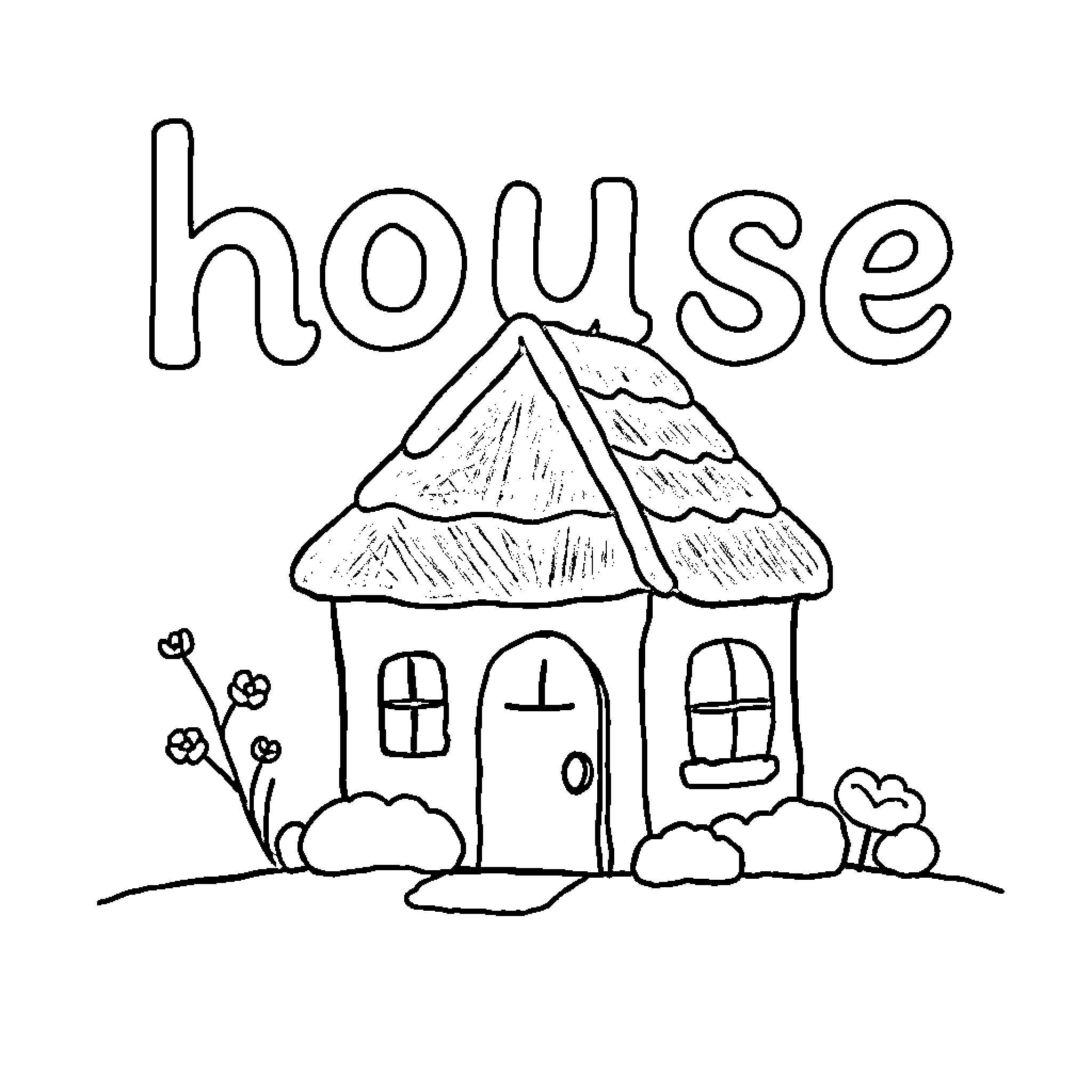 House with simple garden illustration Coloring Page (free black-and-white line drawing printable PDF for all, from beginners to advanced learners, including children, teens, adults, and seniors)