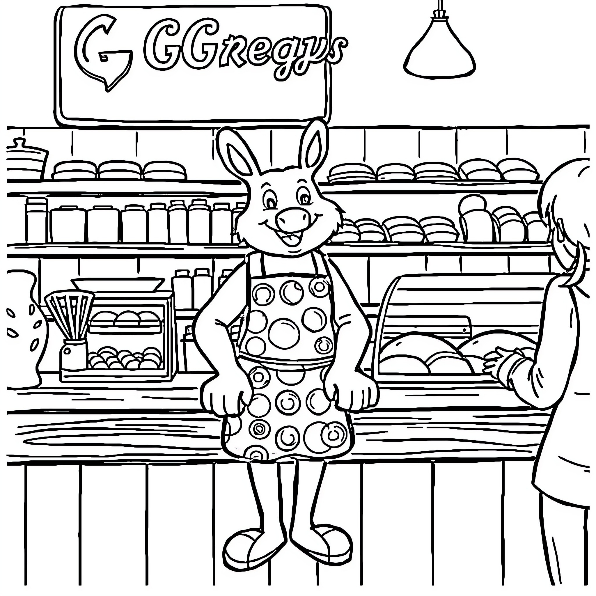 Bluey's Grocery Adventure Coloring Page (free black-and-white line drawing printable PDF for all, from beginners to advanced learners, including children, teens, adults, and seniors)