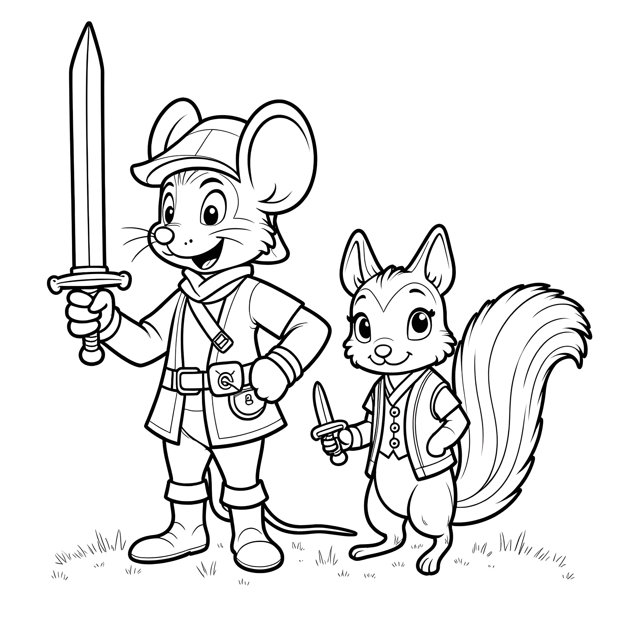 Mouse knights on an adventure Coloring Page (free black-and-white line drawing printable PDF for all, from beginners to advanced learners, including children, teens, adults, and seniors)