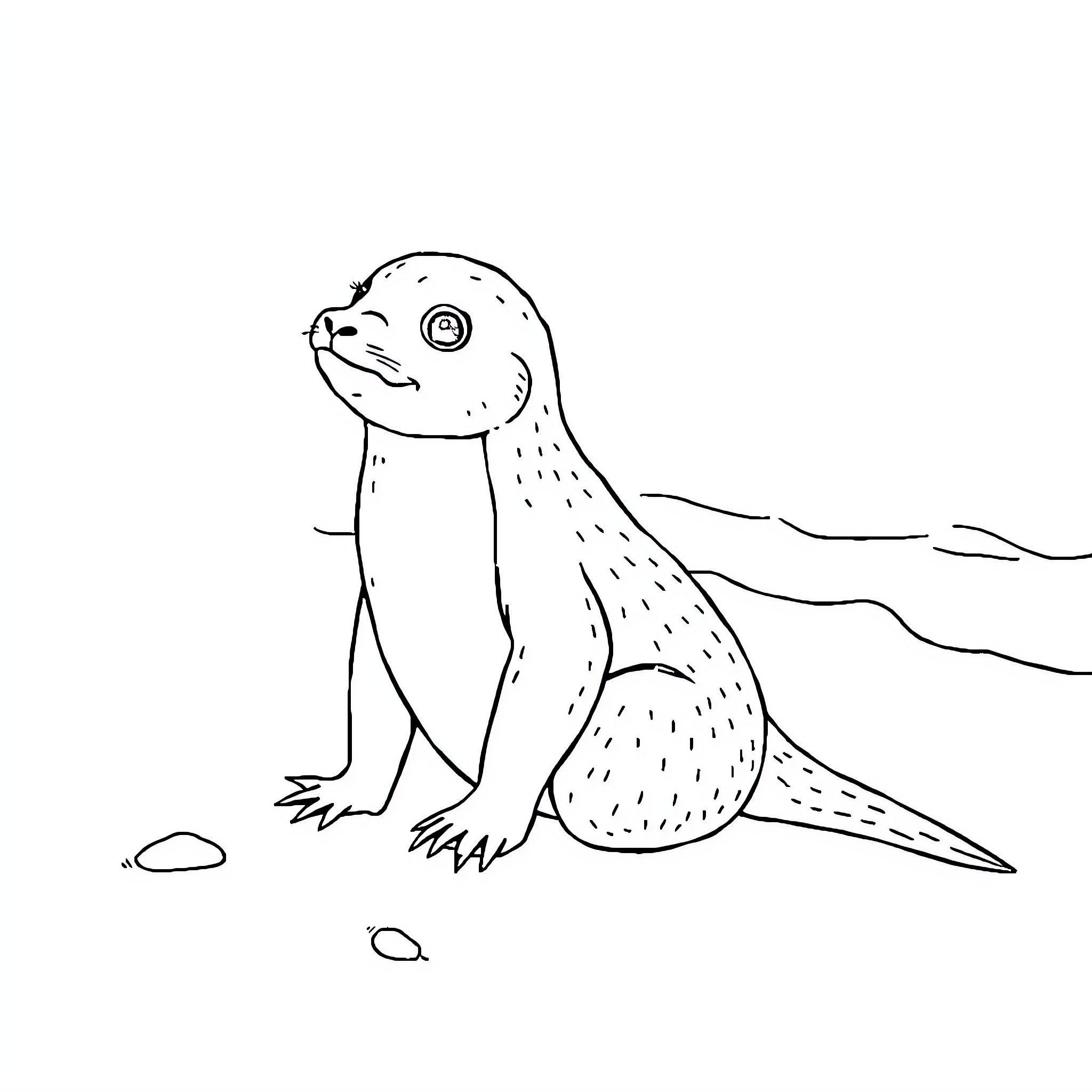 Mermaid-like creature exploring the shore Coloring Page (free black-and-white line drawing printable PDF for all, from beginners to advanced learners, including children, teens, adults, and seniors)