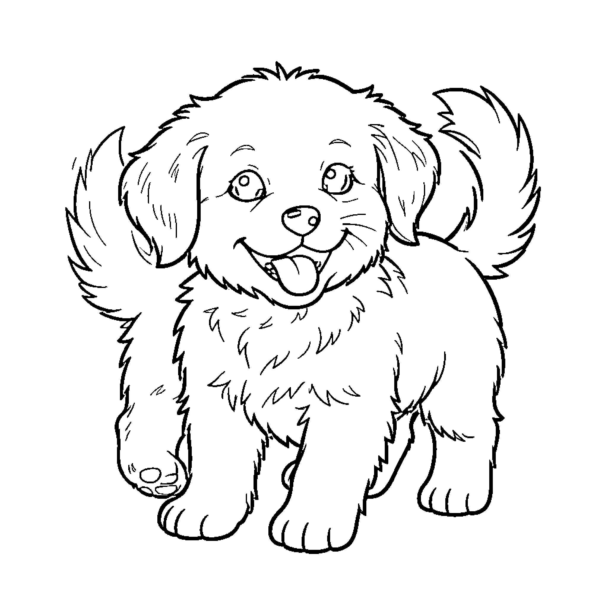Puppy with a happy expression Coloring Page (free black-and-white line drawing printable PDF for all, from beginners to advanced learners, including children, teens, adults, and seniors)