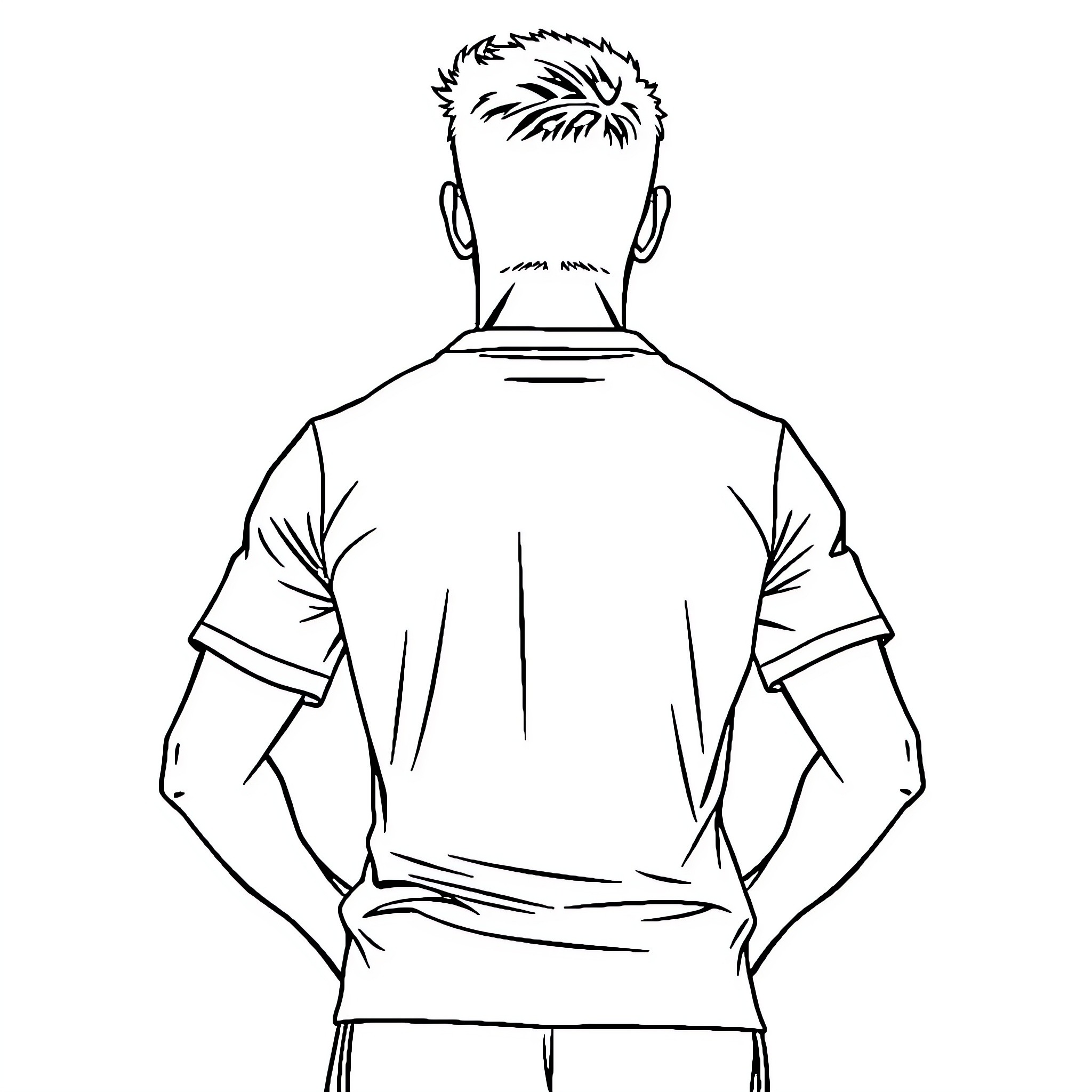Soccer Player in Uniform from Behind Coloring Page (free black-and-white line drawing printable PDF for all, from beginners to advanced learners, including children, teens, adults, and seniors)