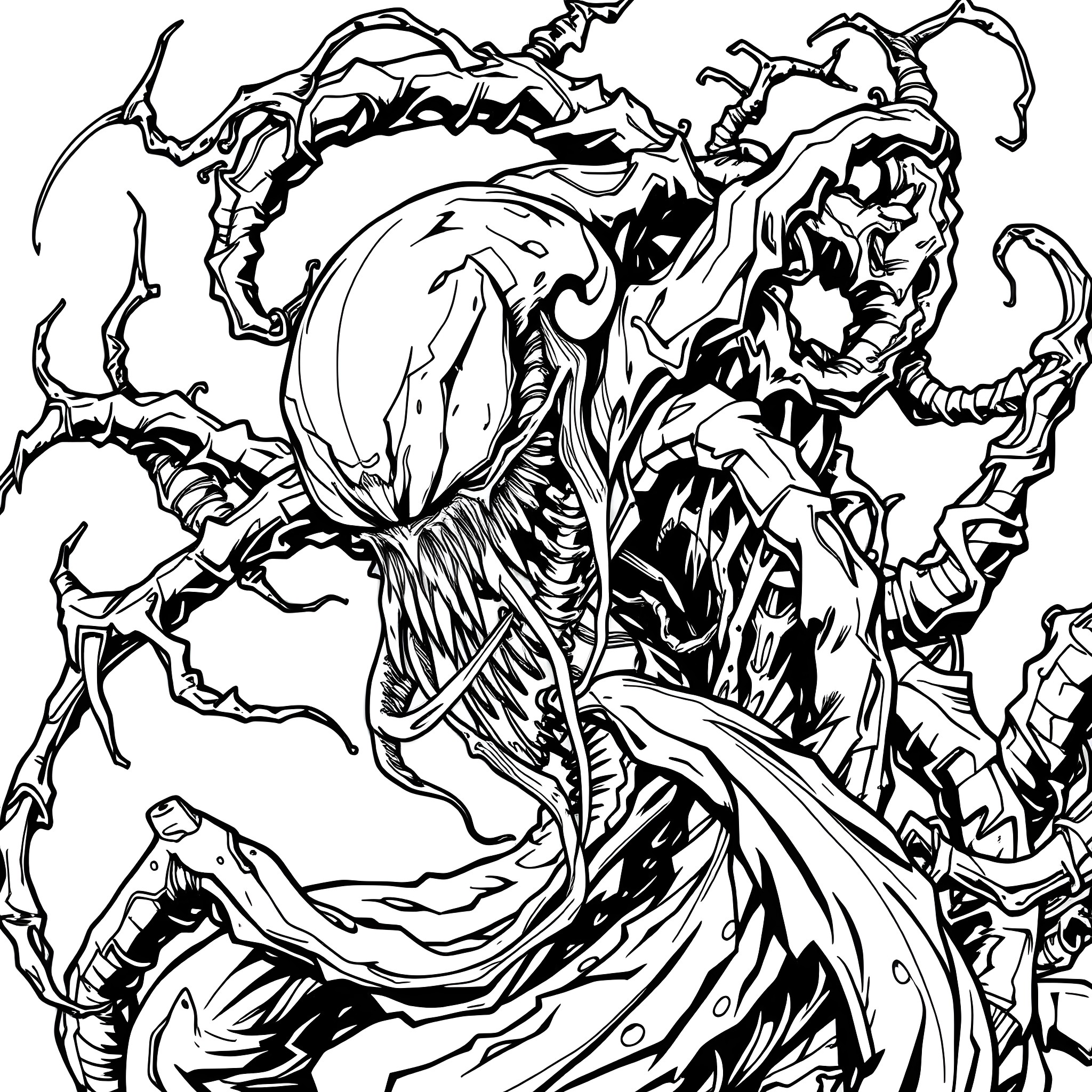 Carnage of the Monstrous Alien Symbiote Coloring Page (free black-and-white line drawing printable PDF for all, from beginners to advanced learners, including children, teens, adults, and seniors)