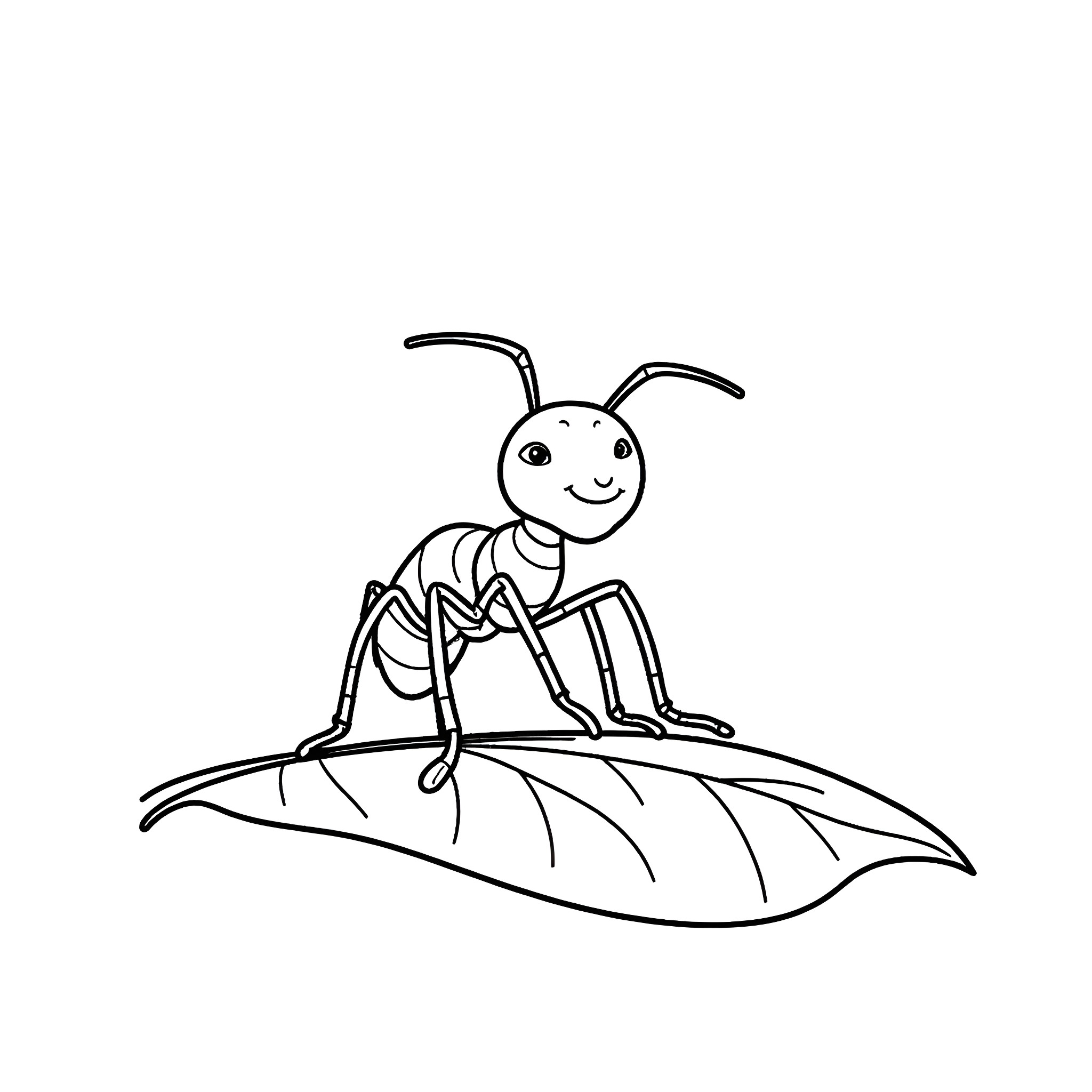 Ant riding on a leaf Coloring Page (free black-and-white line drawing printable PDF for all, from beginners to advanced learners, including children, teens, adults, and seniors)