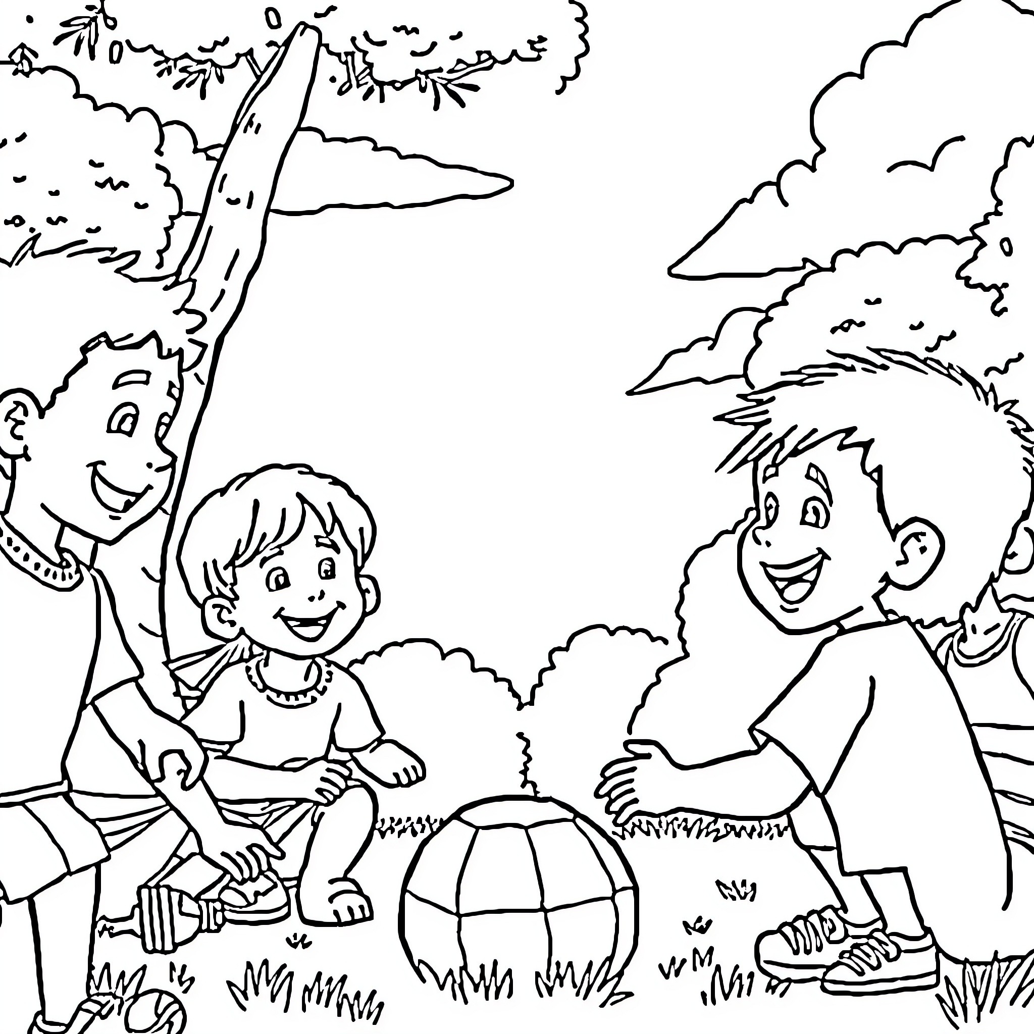 Hassan Nasrallah Engaging with Children in Outdoor Setting Coloring Page (free black-and-white line drawing printable PDF for all, from beginners to advanced learners, including children, teens, adults, and seniors)